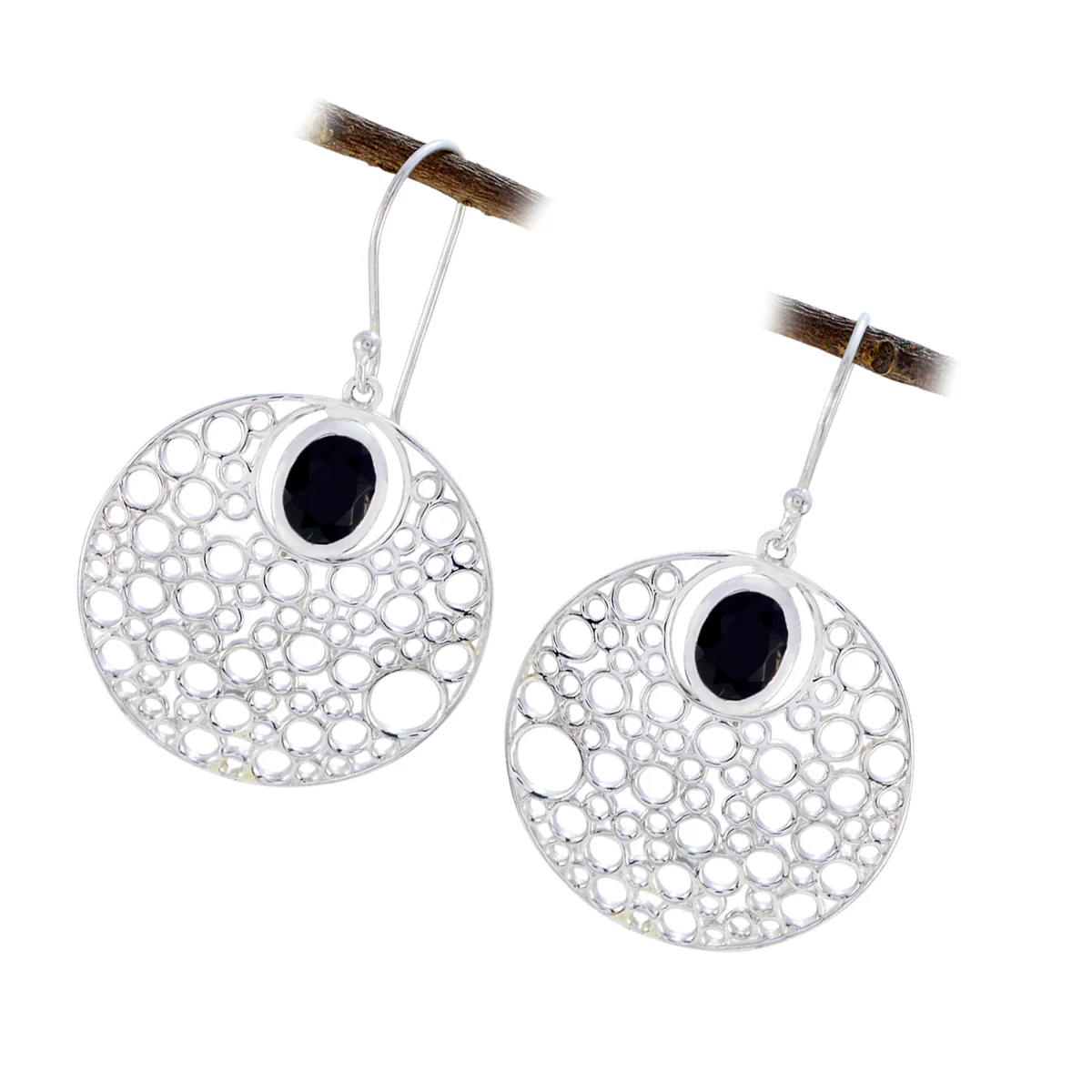 Black Onyx German Pauline Solitaire Dangle Black Sterling Silver Earring - Image 2