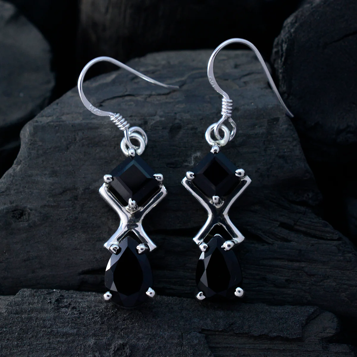 Black Onyx German Rosa multiple Dangle Black 92.5 Silver Earring - Image 3