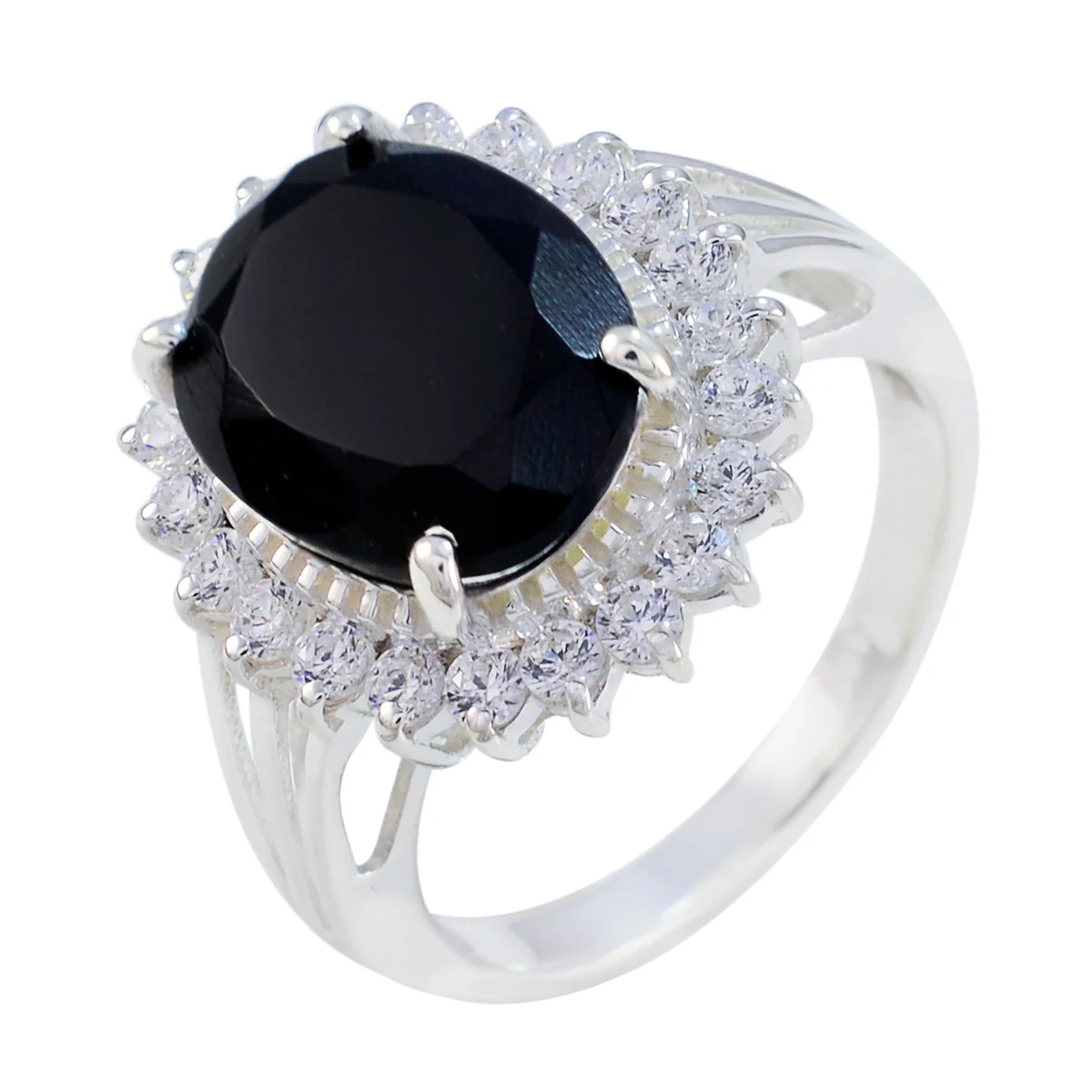 Black Onyx Halo Egyptian Sterling Silver Black Gems Classic Signet Ring Jewellery - Image 2