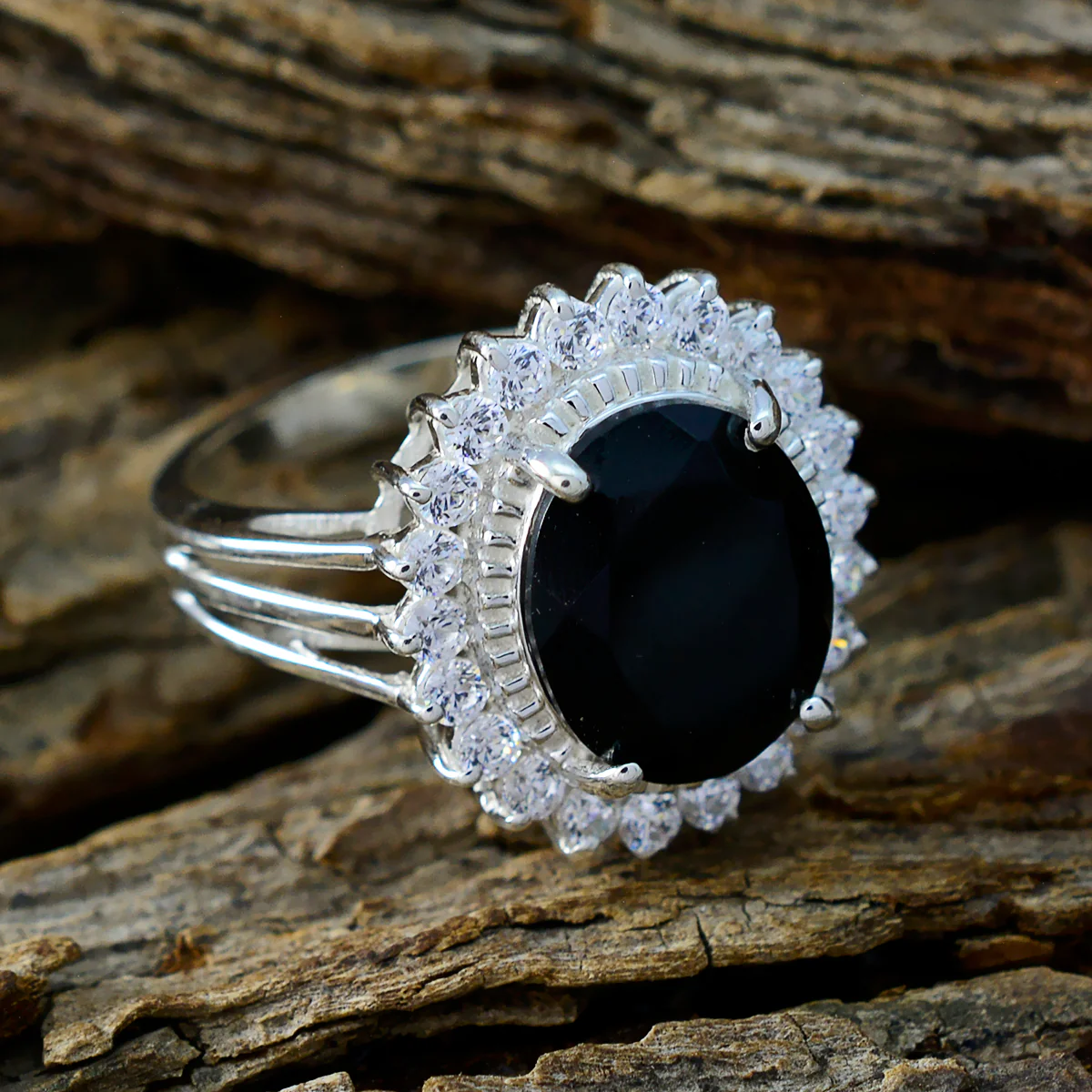 Black Onyx Halo Egyptian Sterling Silver Black Gems Classic Signet Ring Jewellery - Image 3