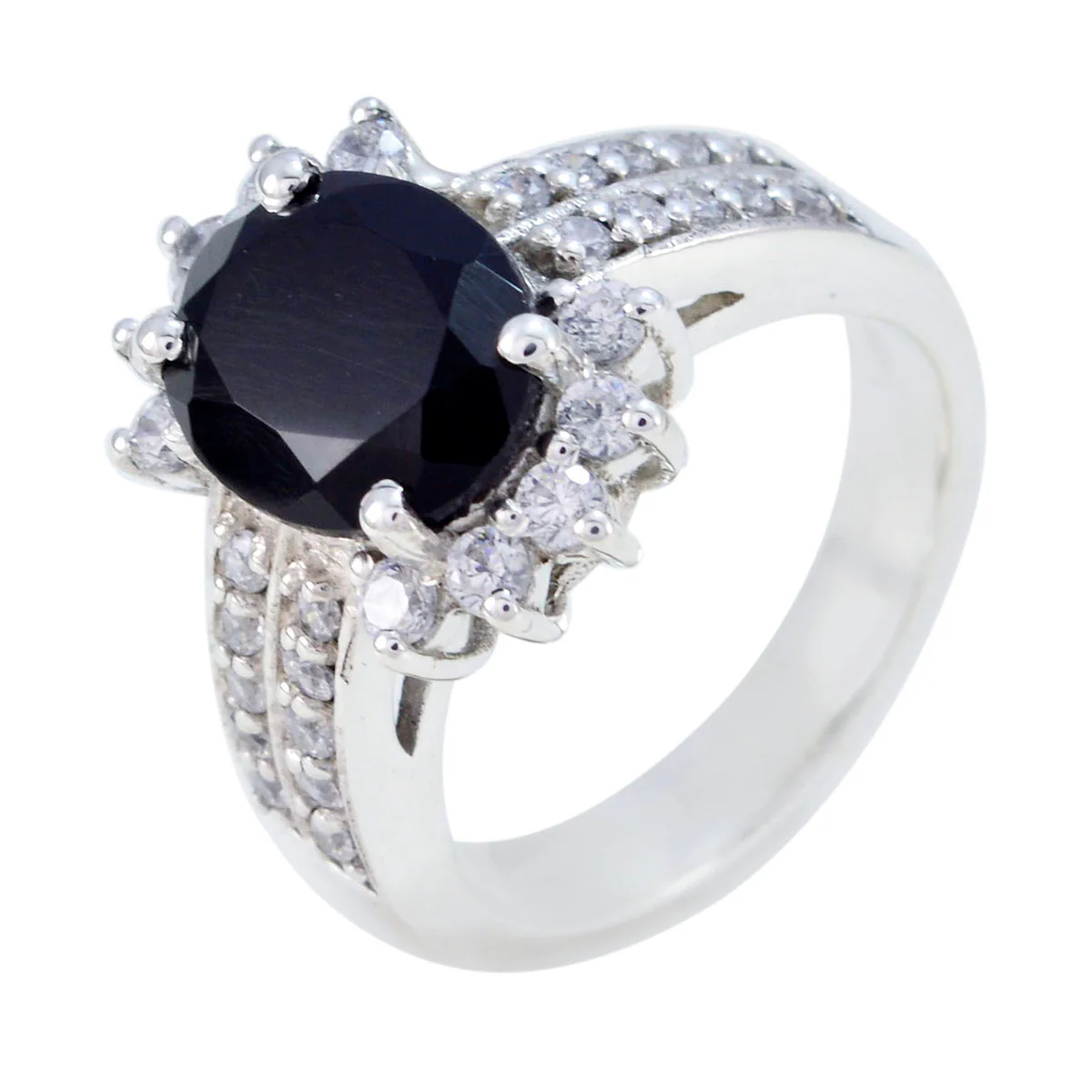 Black Onyx Halo French 925 Silver Black Gemstone Classic Trendy Ring Jewelry - Image 2