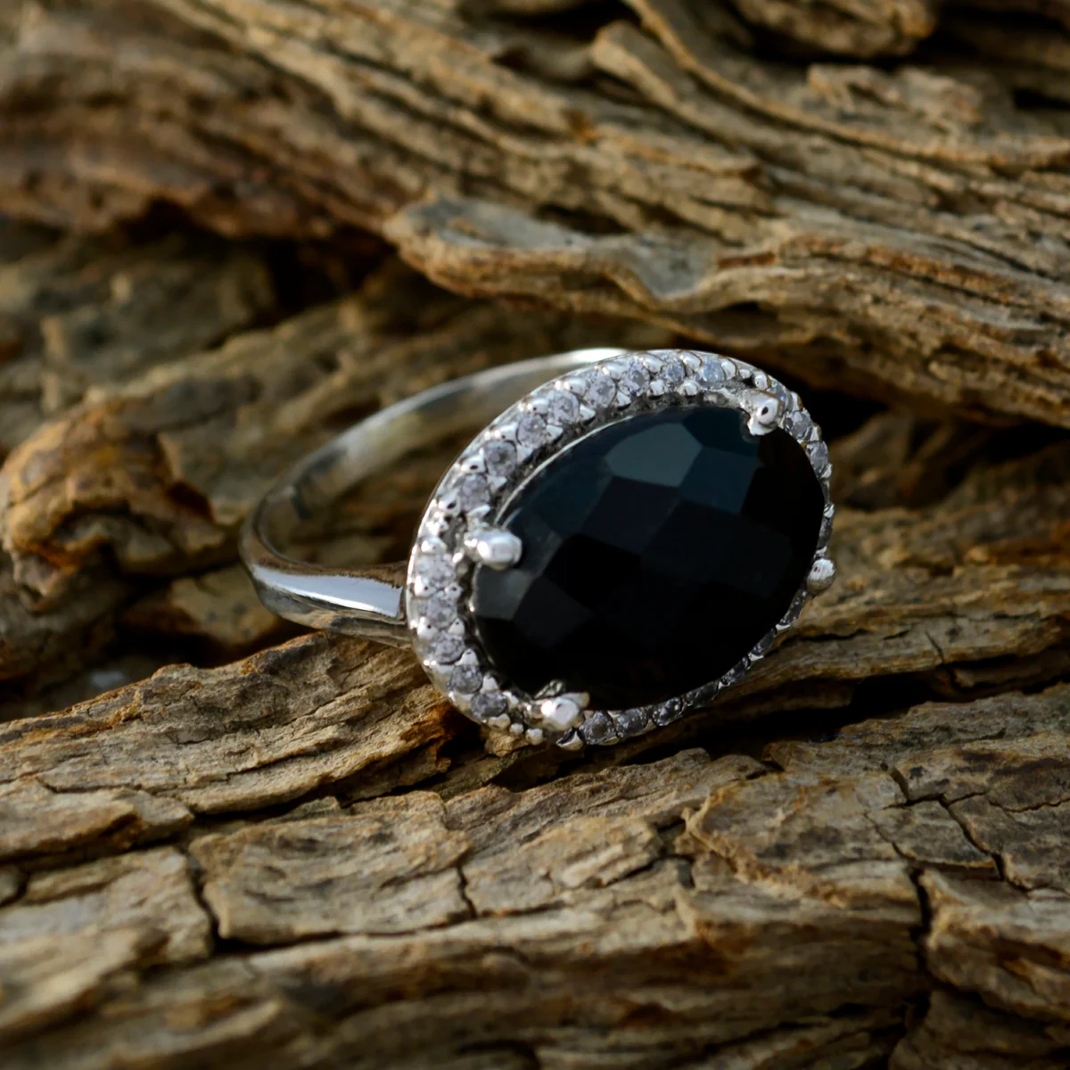 Black Onyx Halo German 925 Sterling Silver Black Gems Versatile Modern Ring Jewellery - Image 3