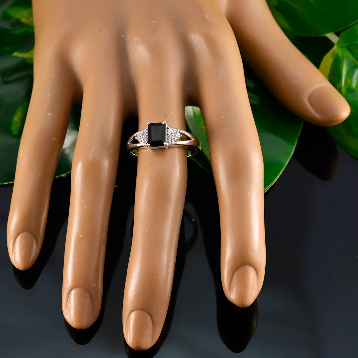 Black Onyx Halo Japanese 92.5 Silver Black Gems Dainty Trendy Ring Jewelry - Image 5