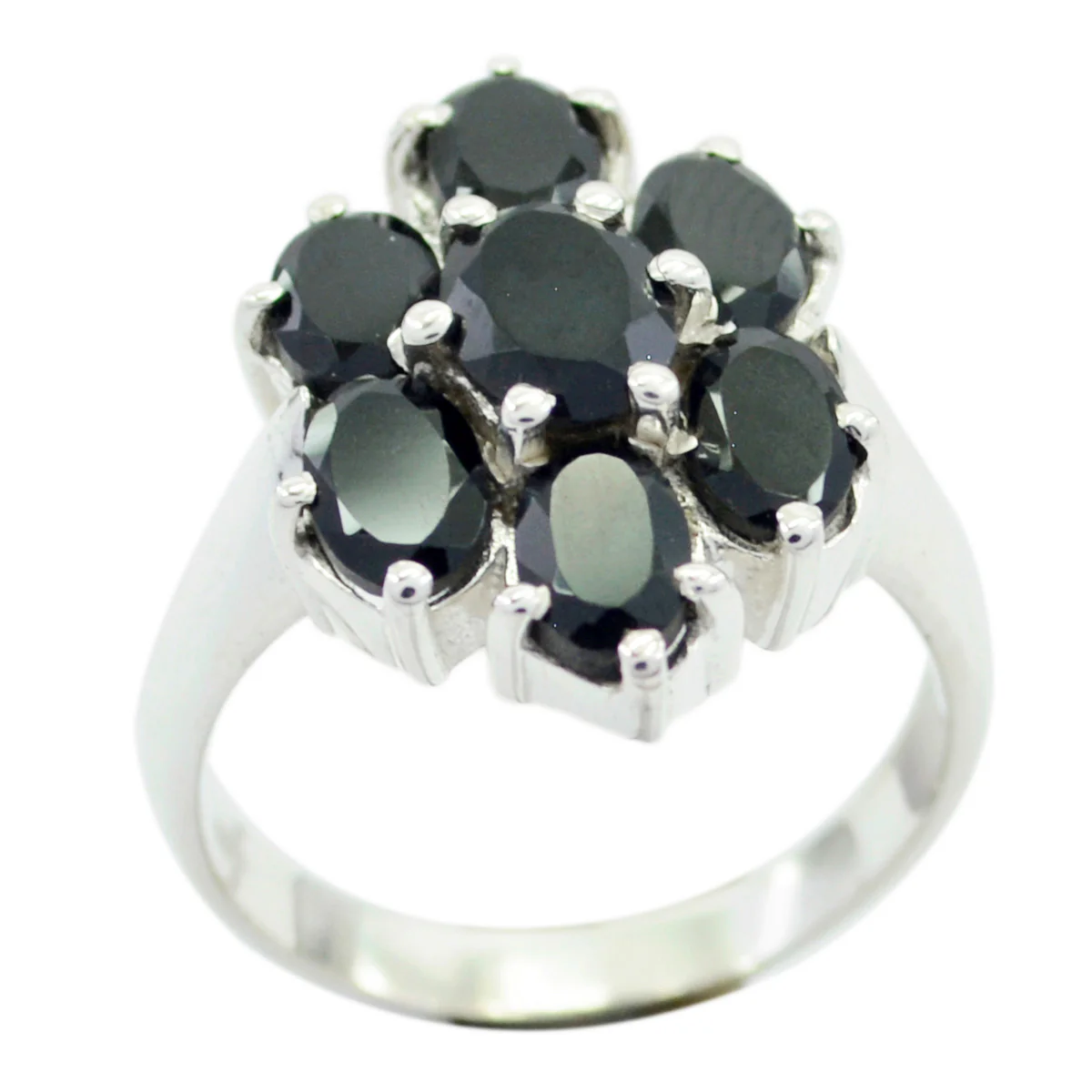 Black Onyx Hepta Egyptian 925 Silver Black Gemstones Mid-weight Floral Ring Jewellery - Image 2