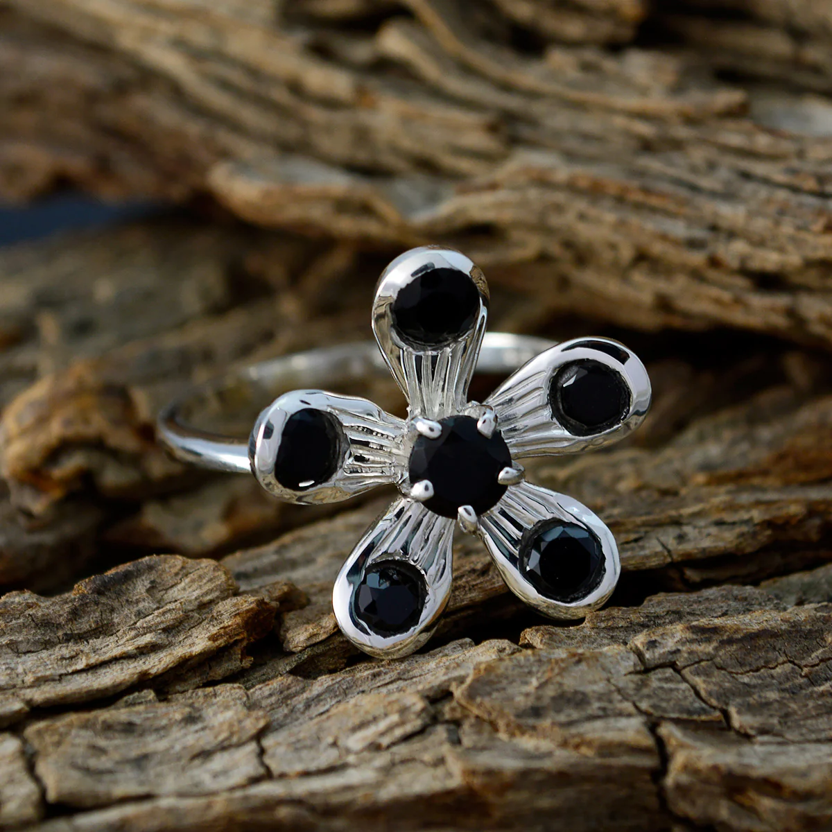 Black Onyx Hexa Moroccan Sterling Silver Black Gems Minimal Fairytale Ring Jewelry - Image 3