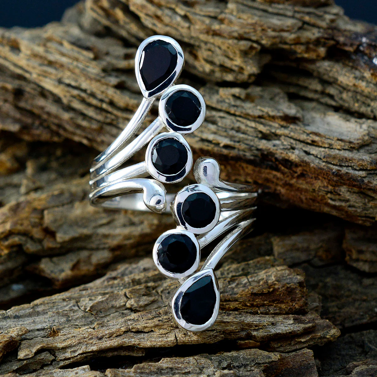 Black Onyx Hexa Russian Sterling Silver Black Gemstone Versatile Modern Ring Jewellery - Image 3