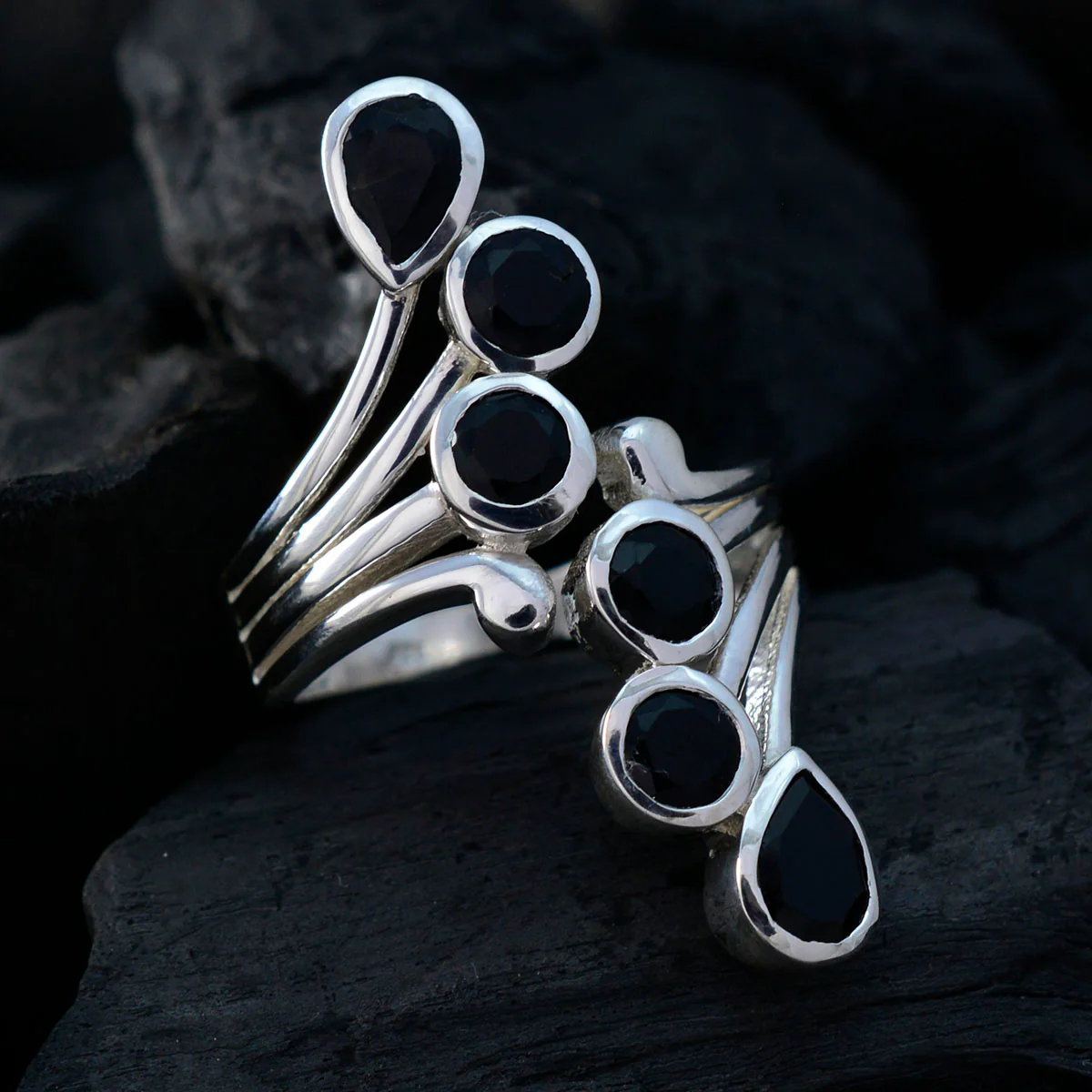 Black Onyx Hexa Russian Sterling Silver Black Gemstone Versatile Modern Ring Jewellery - Image 4
