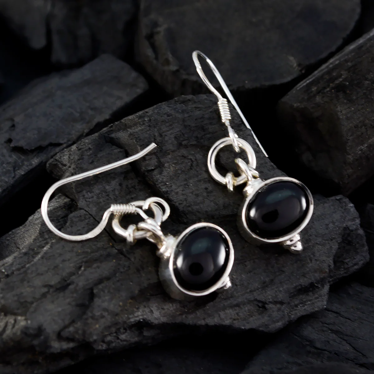 Black Onyx Italian Charlotte multiple Dangle Black 92.5 Silver Earring - Image 2