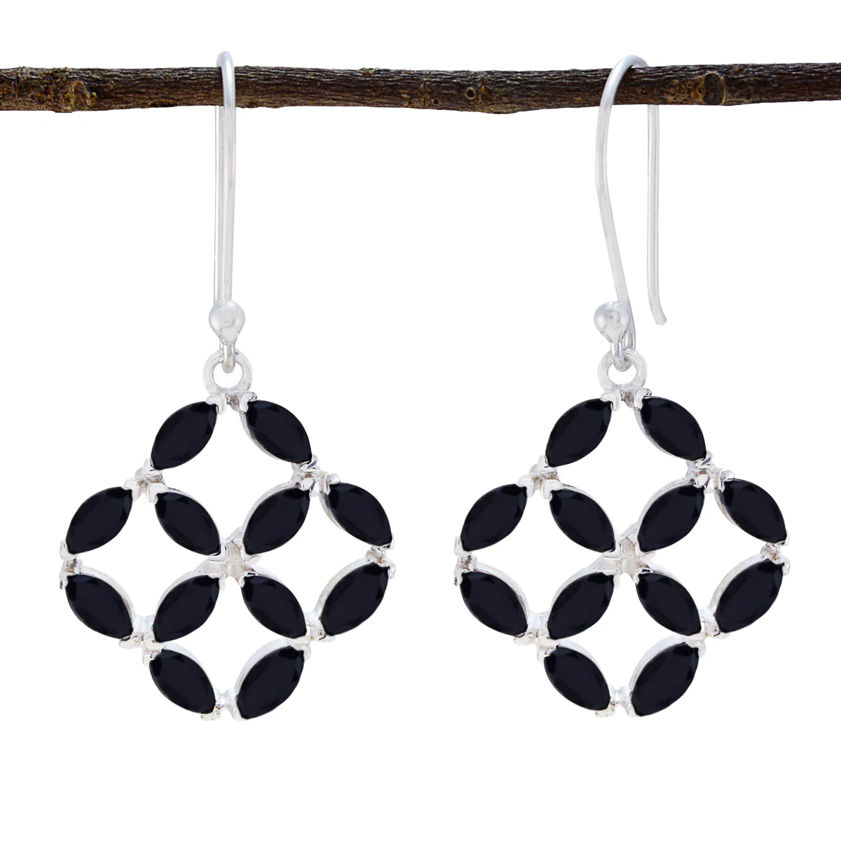 Black Onyx Italian Dayana multiple Dangle Black Silver Earring