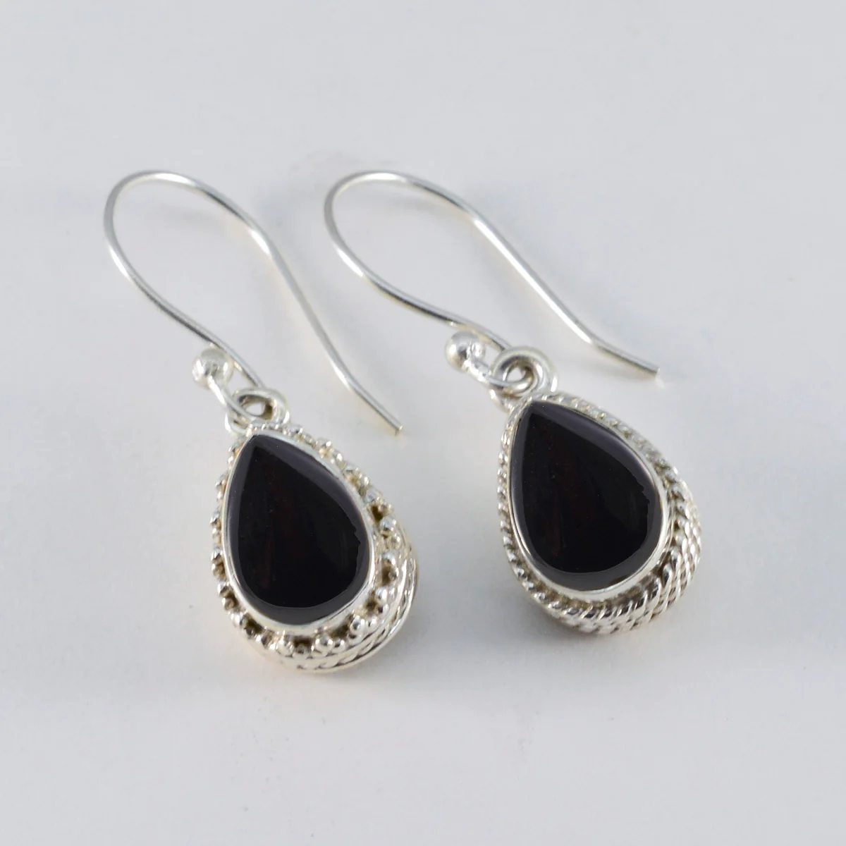 Black Onyx Italian Ha-eun Solitaire Dangle Black 925 Silver Earring - Image 2