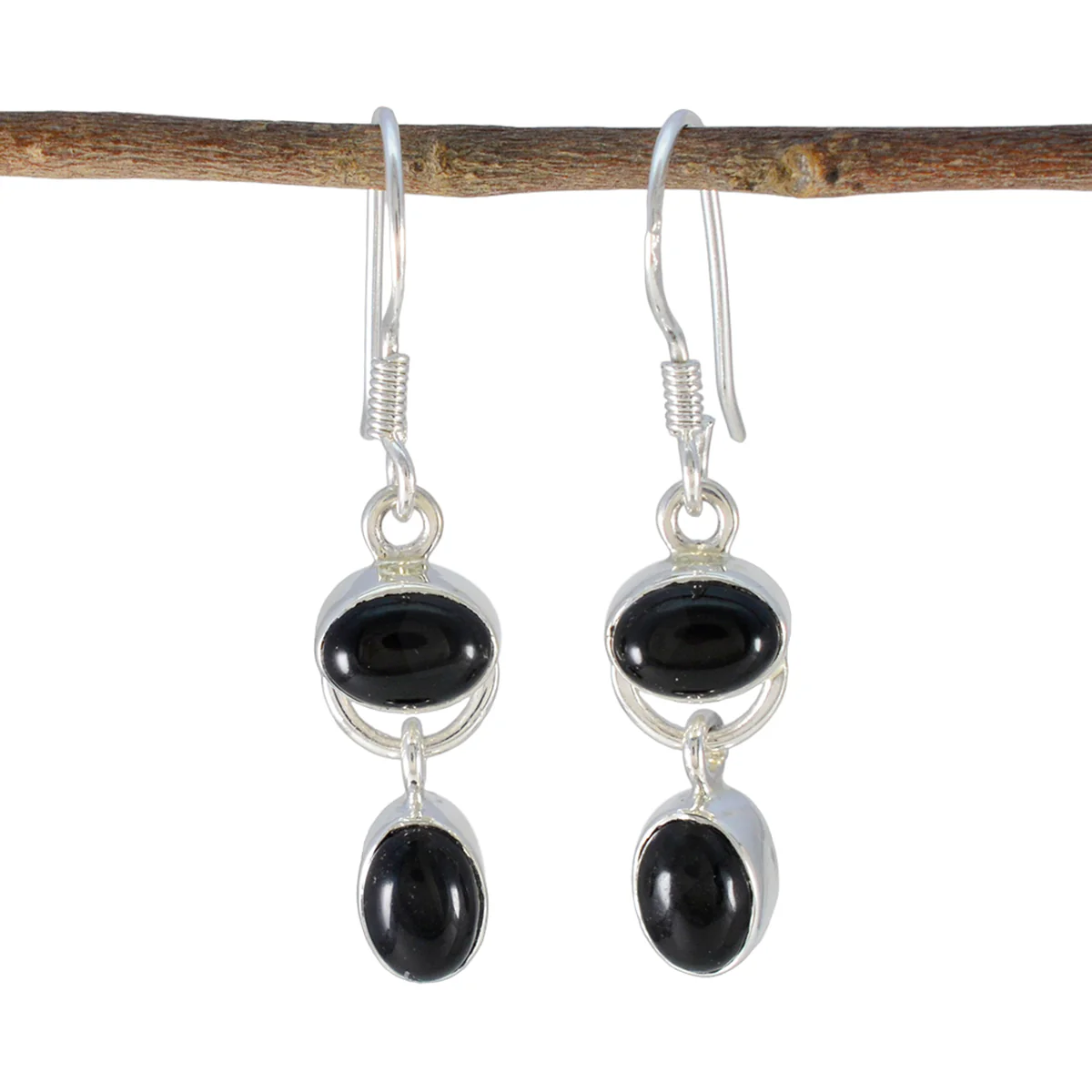 Black Onyx Japanese Micaela multiple Dangle Black Silver Earring