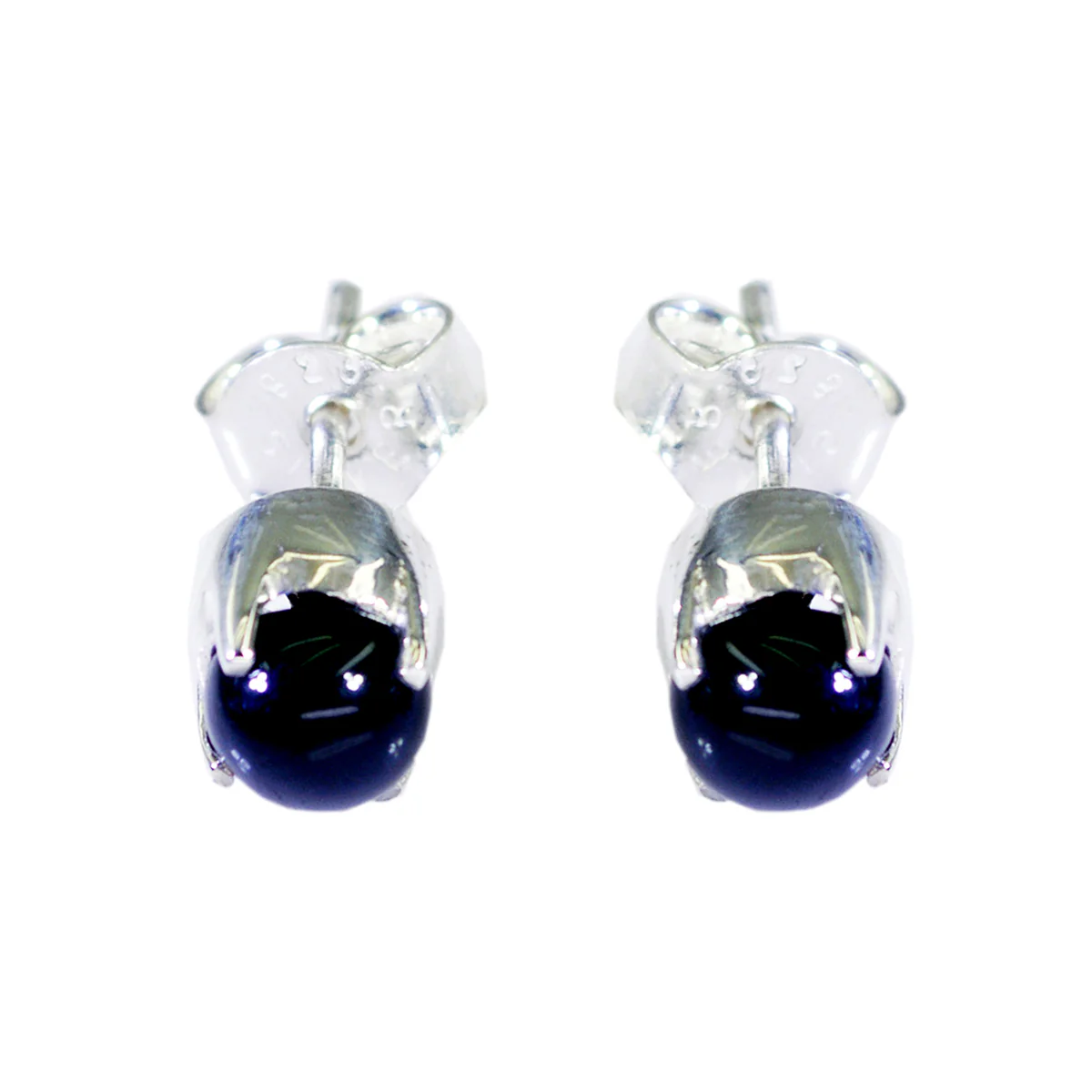 Black Onyx Korean Evelyn Solitaire Stud Black Silver Earring
