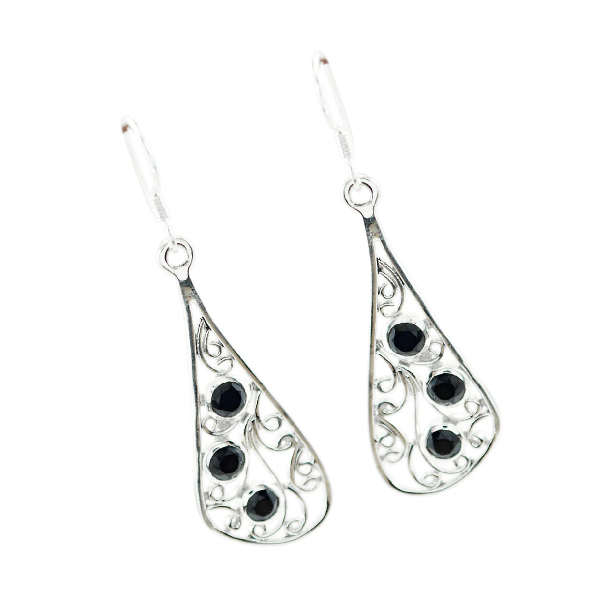 Black Onyx Korean Paula multiple Dangle Black 92.5 Silver Earring - Image 3