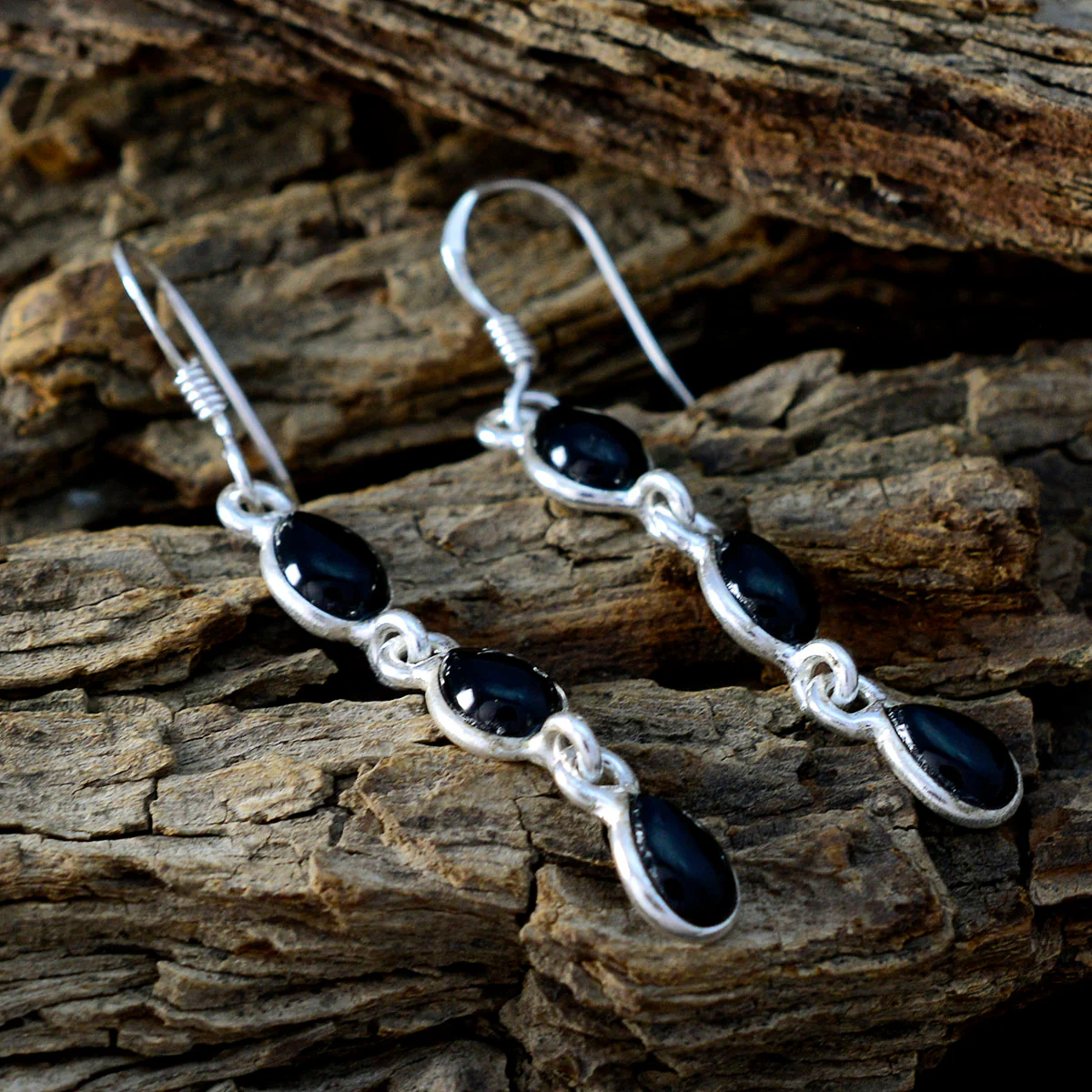 Black Onyx Korean Victoria multiple Dangle Black 925 Silver Earring - Image 3