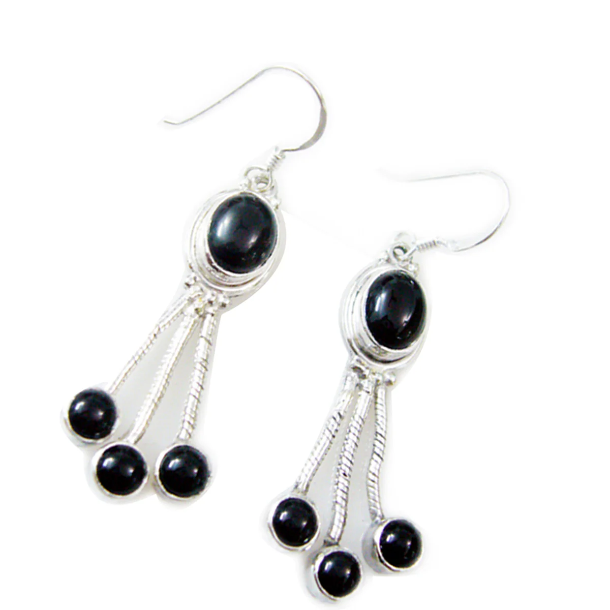 Black Onyx Mexican Aisha multiple Dangle Black 92.5 Silver Earring - Image 2