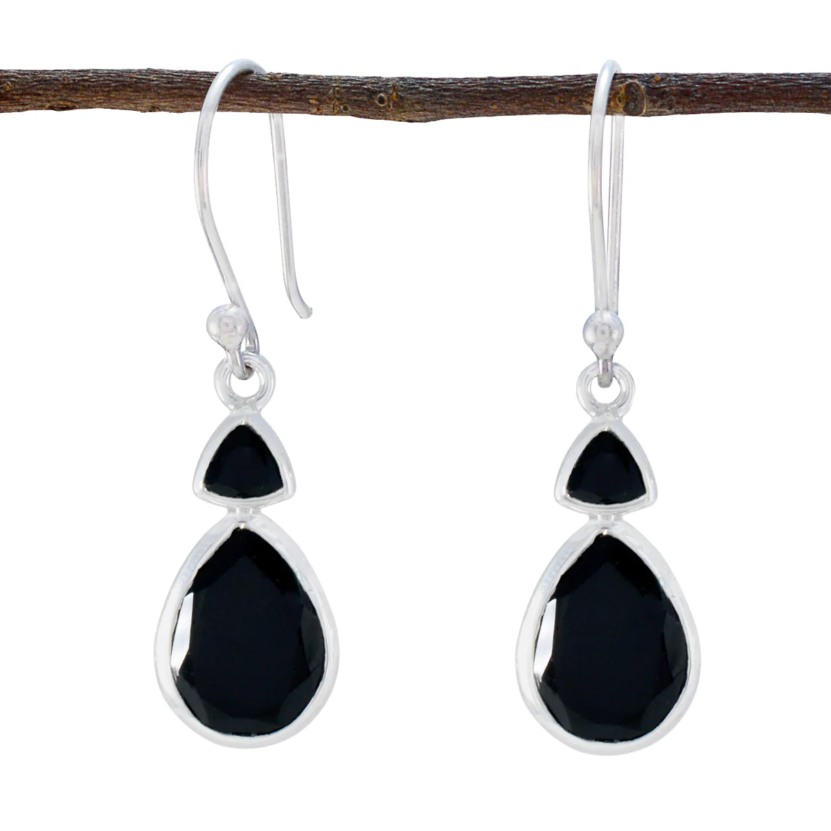 Black Onyx Mexican Ana Toi et Moi Dangle Black 92.5 Silver Earring