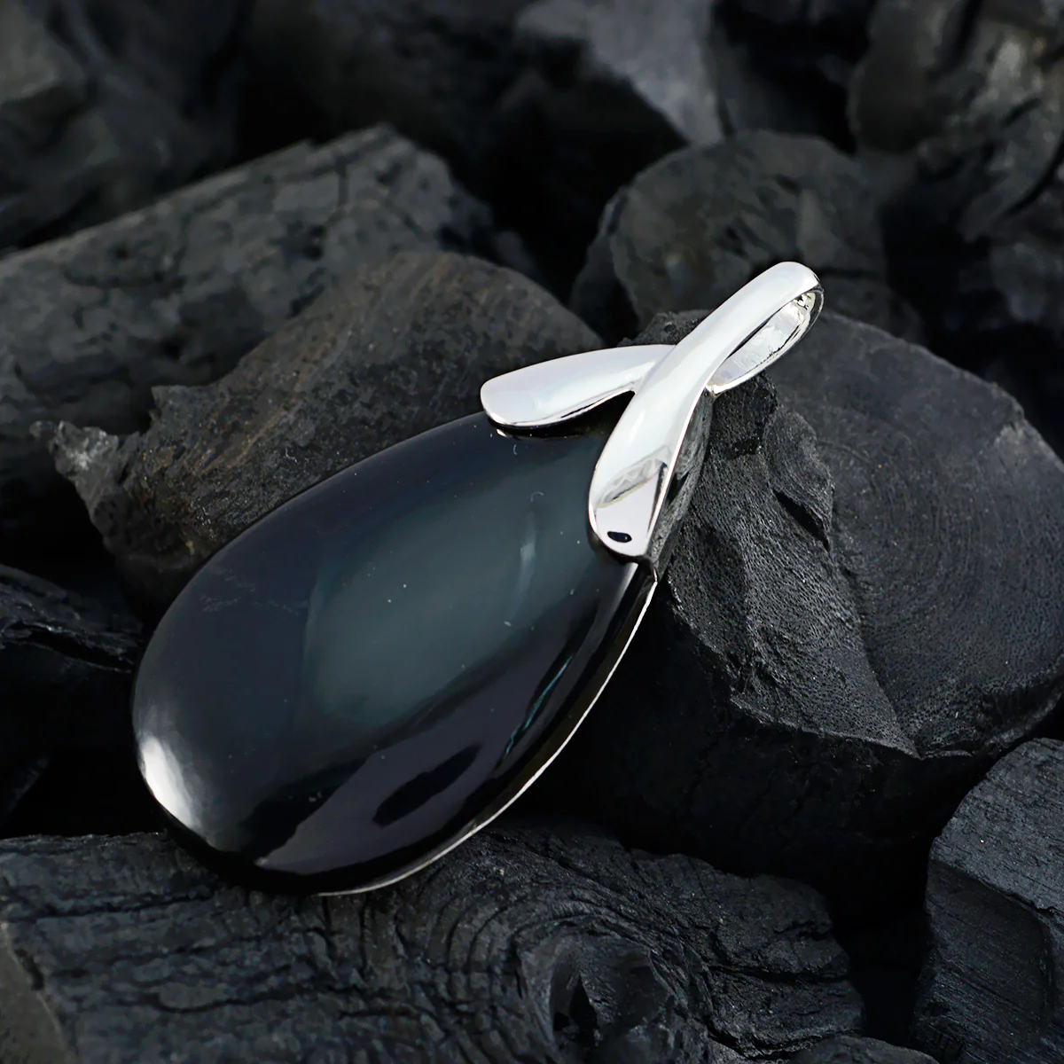 Black Onyx Mid-weight Mexican Sterling Silver Solitaire Freya wedding Black Pendant Jewellery - Image 3