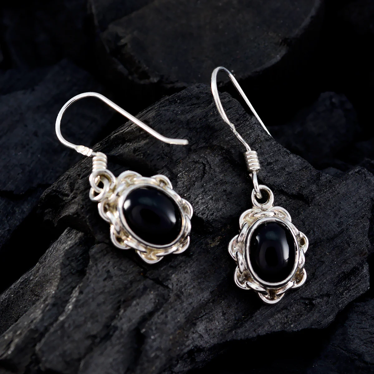 Black Onyx Middle Eastern Leah multiple Dangle Black Sterling Silver Earring - Image 3