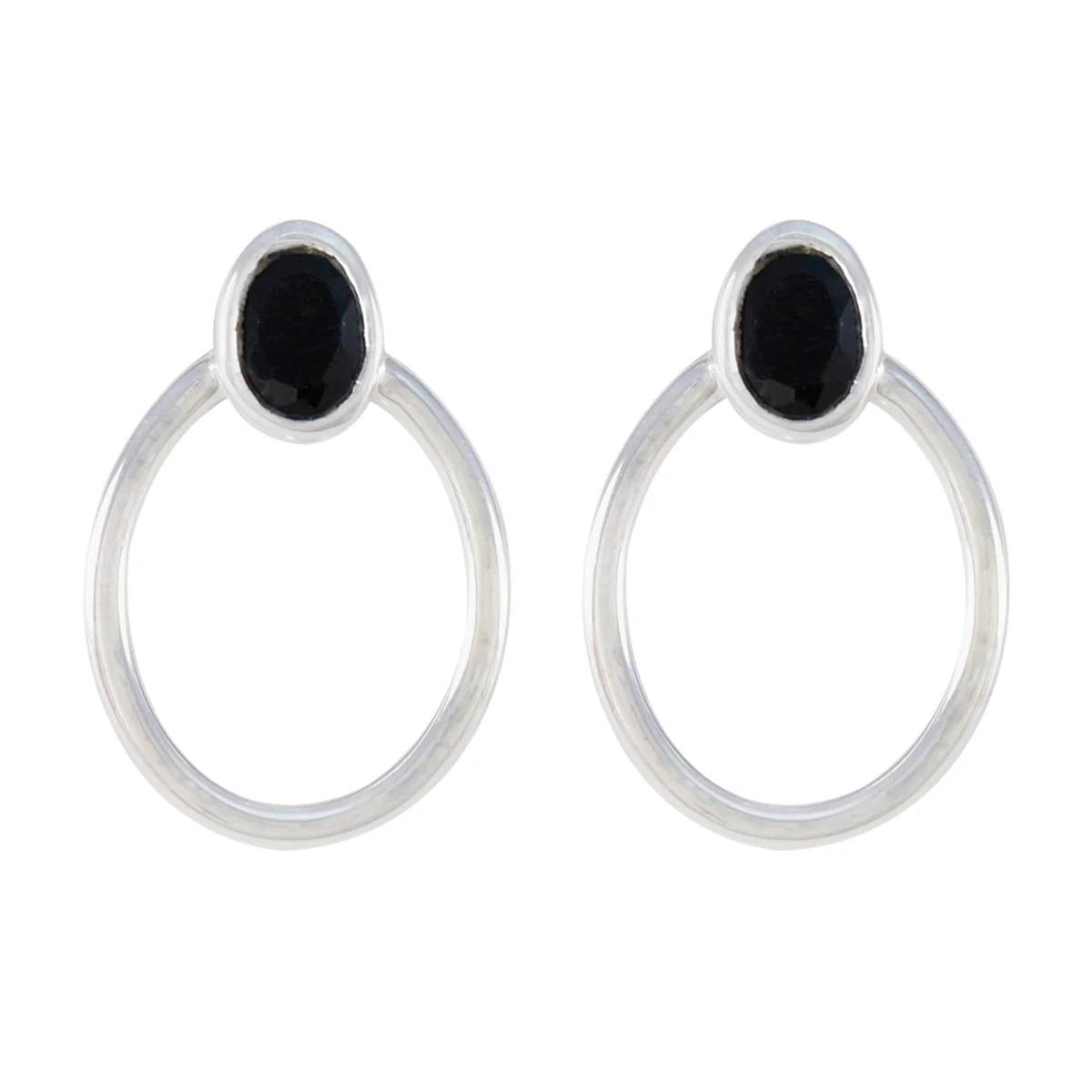 Black Onyx Middle Eastern Nora Solitaire Stud Black Silver Earring