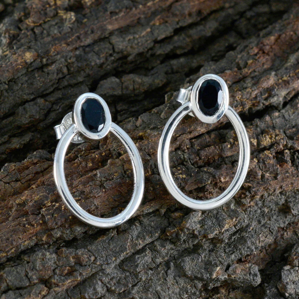 Black Onyx Middle Eastern Nora Solitaire Stud Black Silver Earring - Image 3