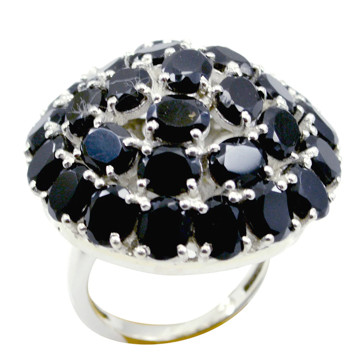 Black Onyx multiple French 92.5 Silver Black Gemstones Edgy Modern Ring Jewelry - Image 3