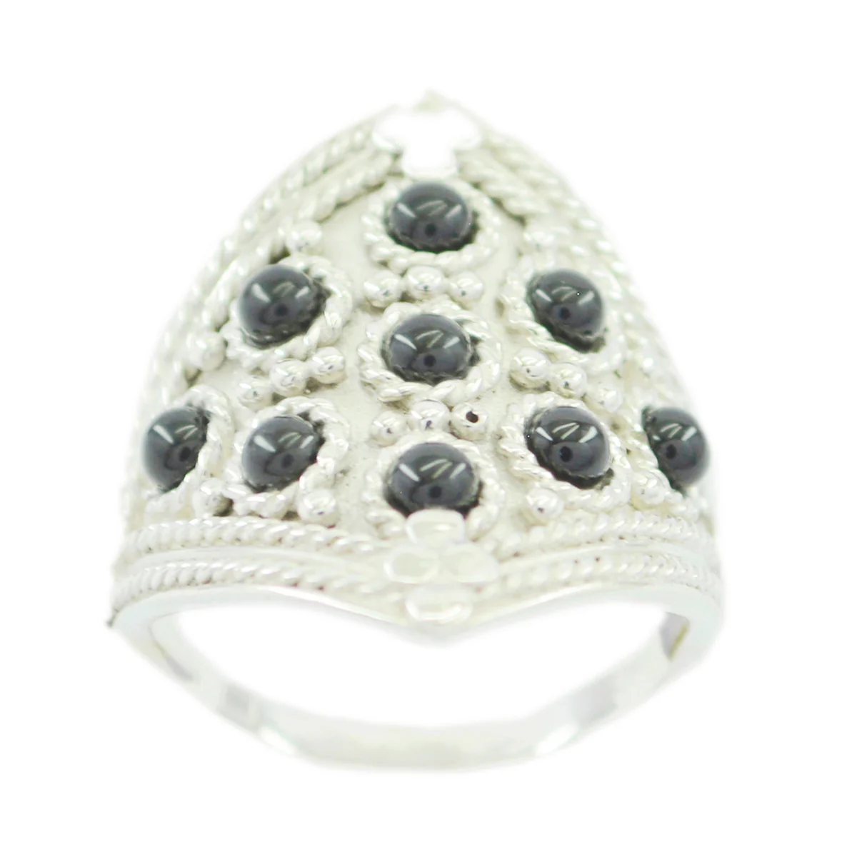 Black Onyx multiple Indian 925 Sterling Silver Black Gems Edgy Heritage Ring Jewellery - Image 3