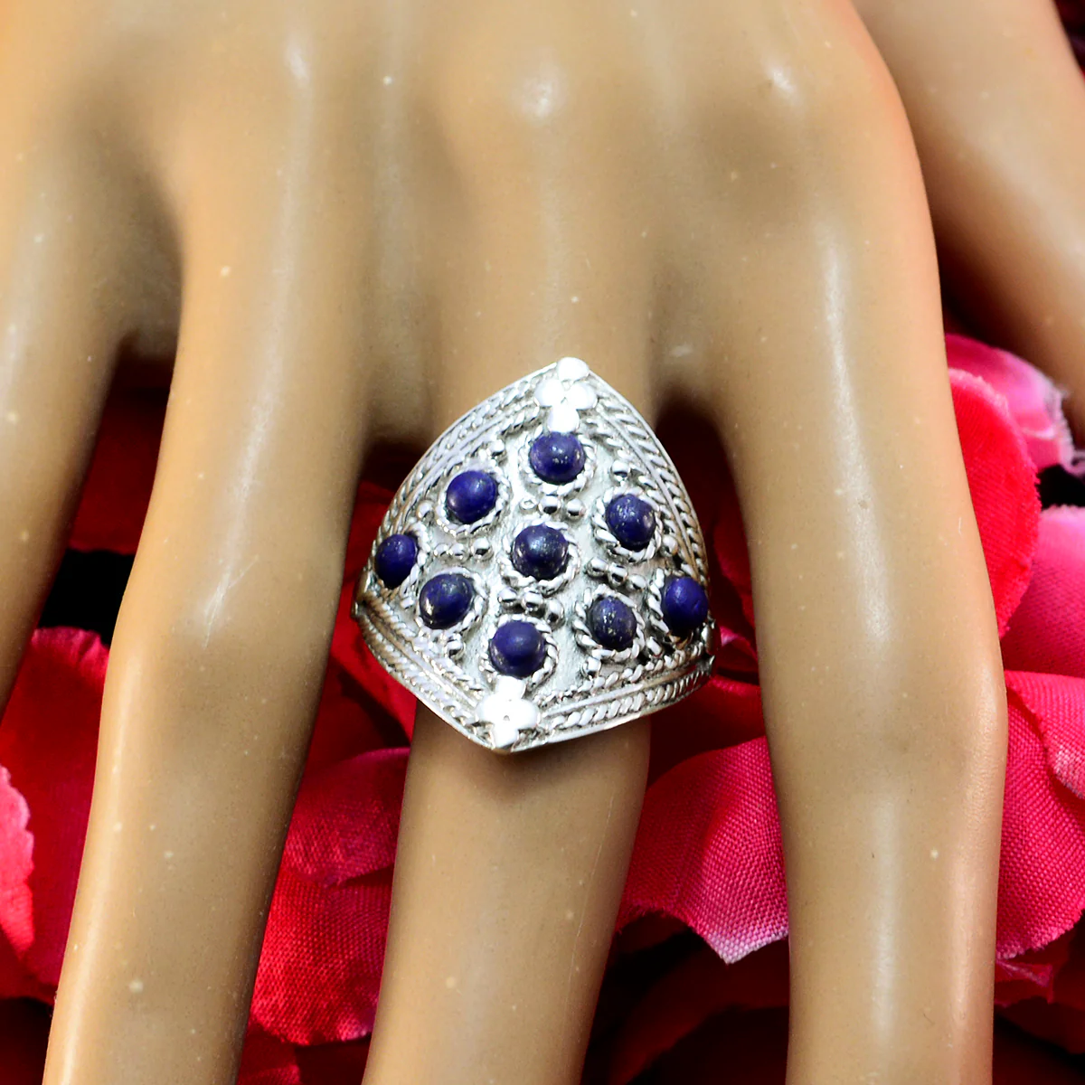 Black Onyx multiple Indian 925 Sterling Silver Black Gems Edgy Heritage Ring Jewellery - Image 4