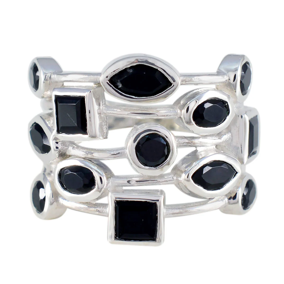 Black Onyx multiple Moroccan Silver Black Gemstones Eye-catching Modern Ring Jewelry