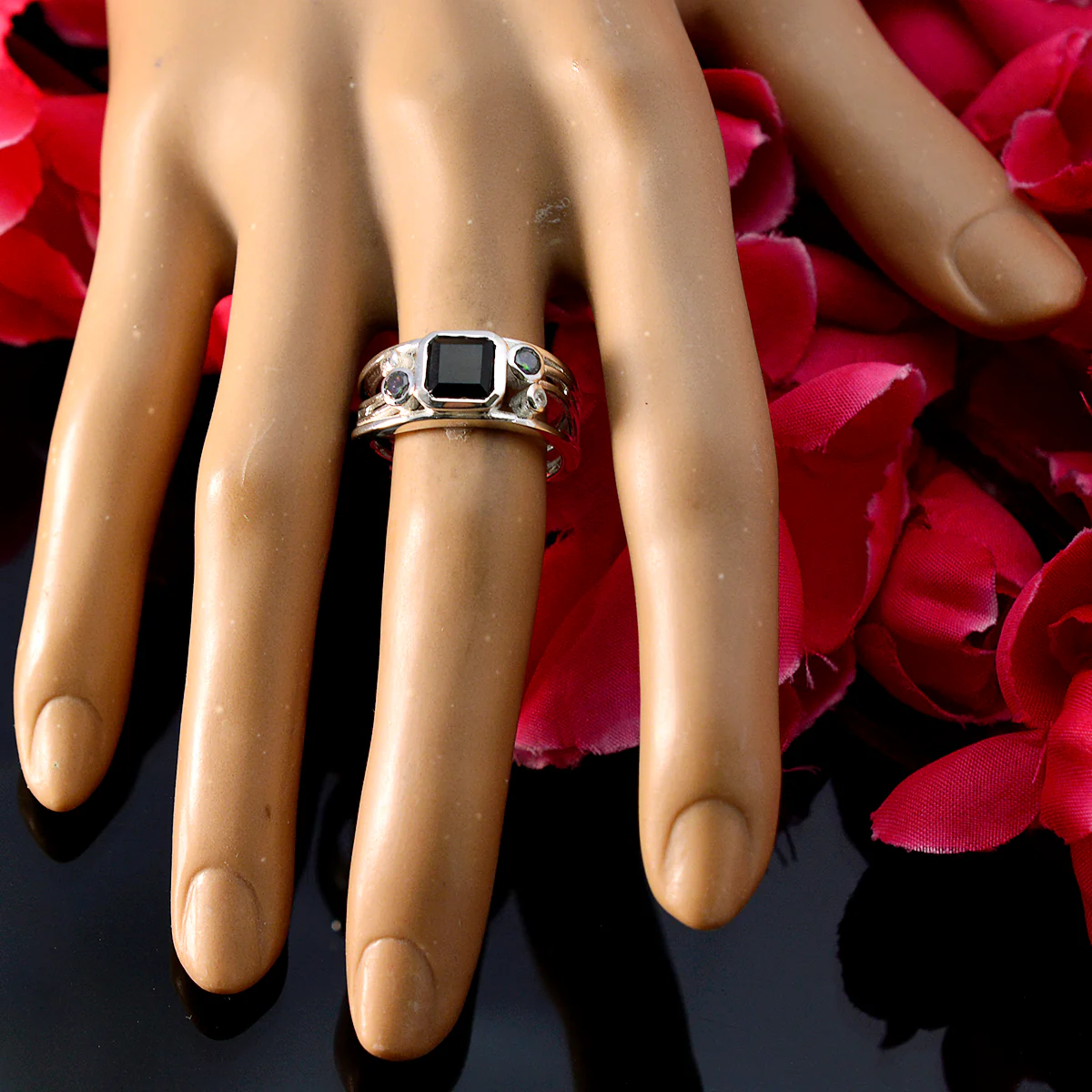 Black Onyx Penta Egyptian 92.5 Silver Black Gemstones Minimal Contemporary Ring Jewelry - Image 5