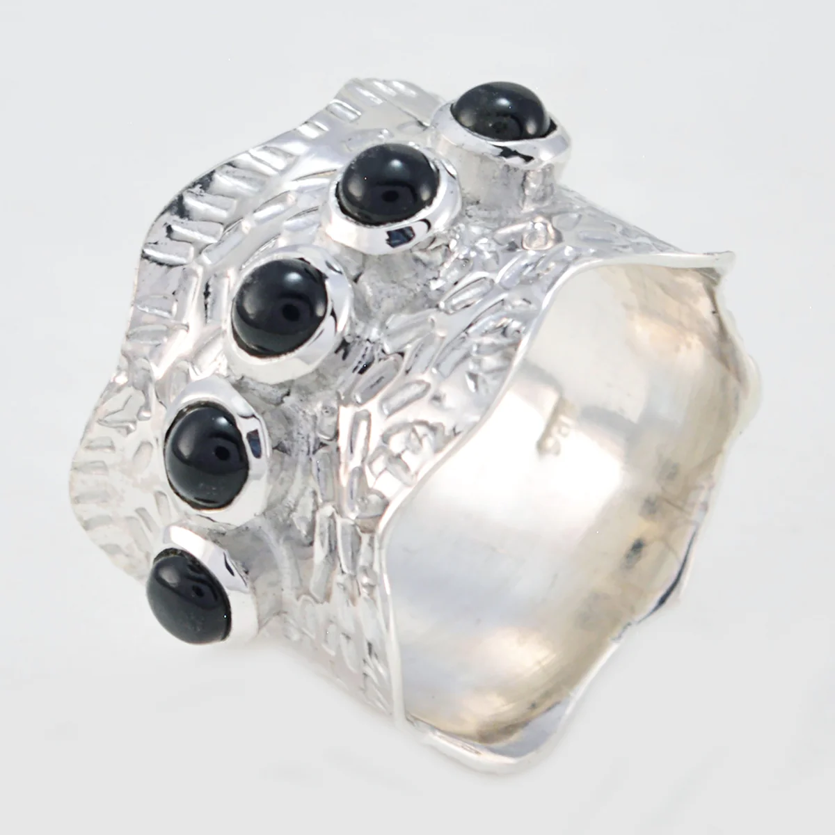 Black Onyx Penta Indian 925 Sterling Silver Black Gems Mid-weight Vintage Band Jewellery - Image 3
