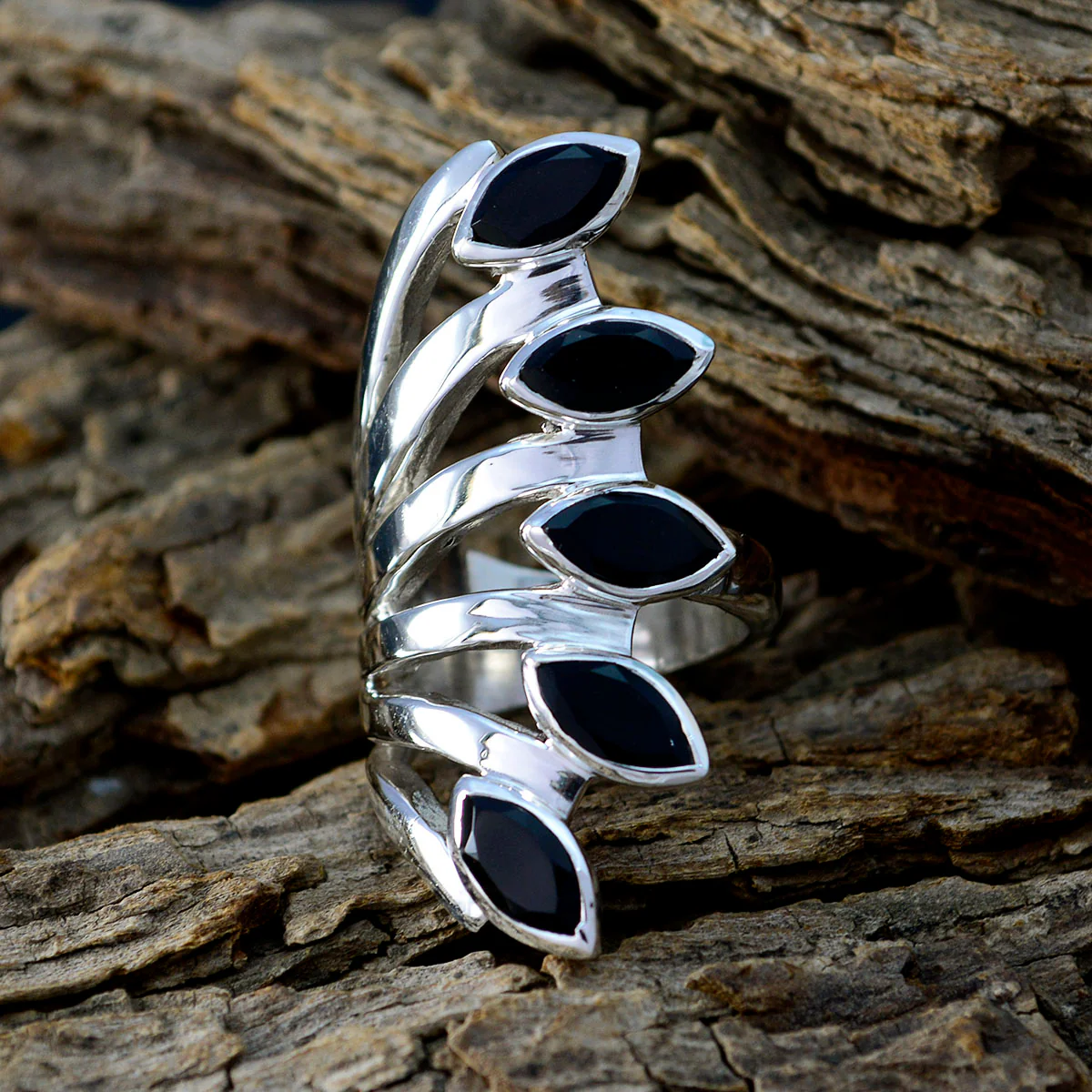 Black Onyx Penta Italian 92.5 Silver Black Gemstones Statement Traditional Ring Jewellery - Image 3