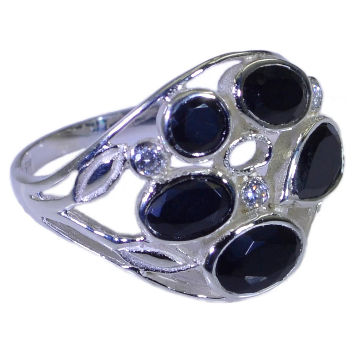 Black Onyx Penta Moroccan 925 Sterling Silver Black Gemstones Slim Feminine Ring Jewellery - Image 2