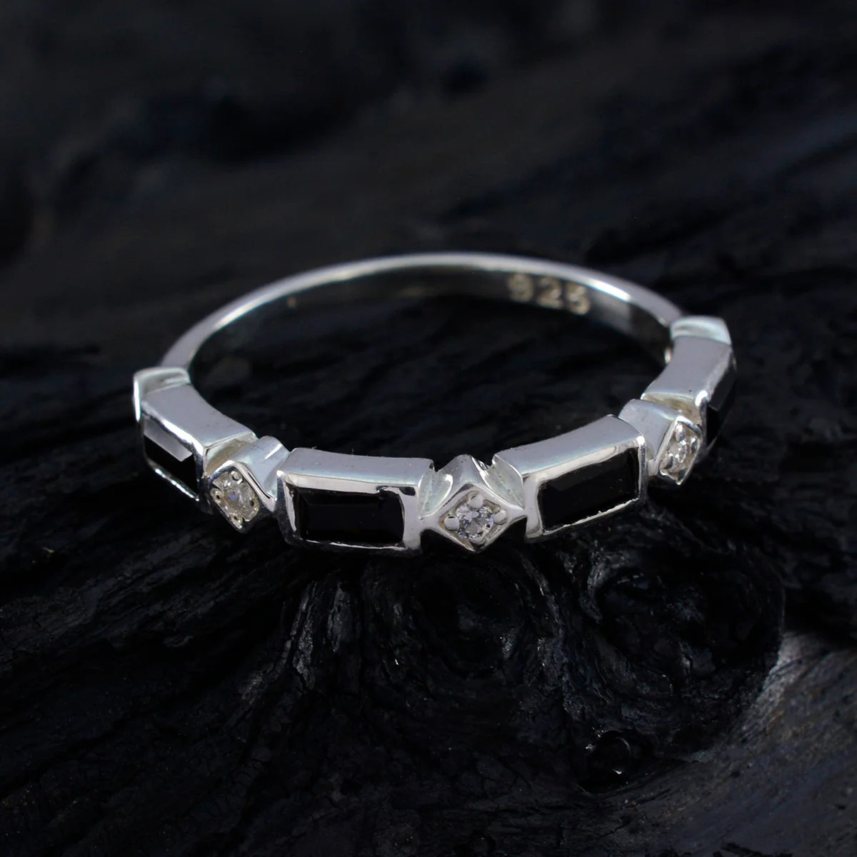 Black Onyx quarter Turkish Sterling Silver Black Gemstones Dainty Trendy Band Jewelry - Image 4