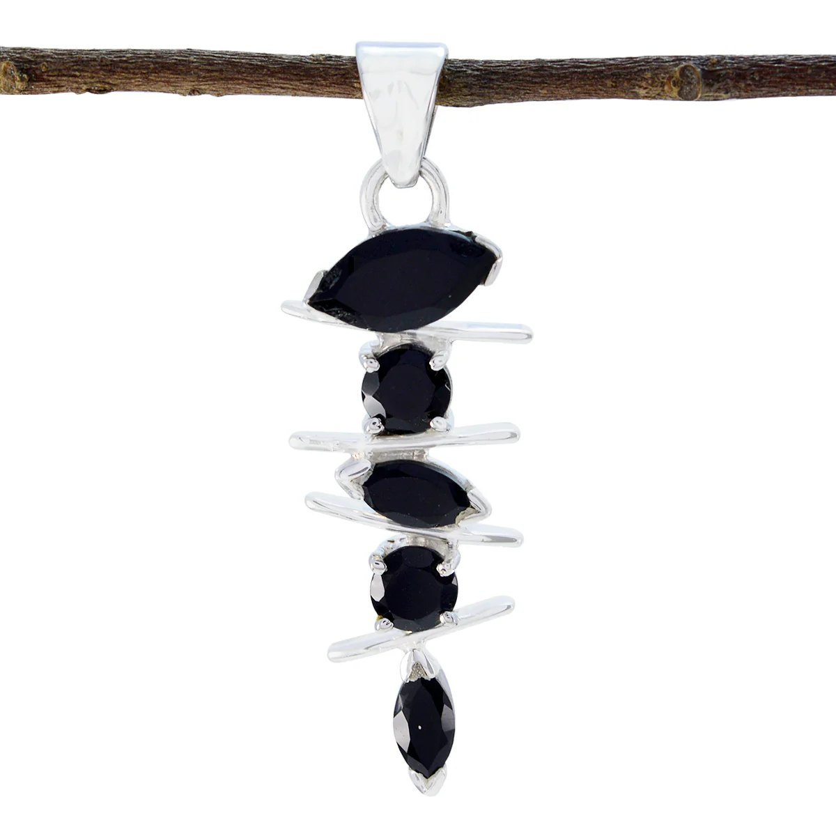 Black Onyx Slim Mexican Sterling Silver Penta Ángeles Glamorous Black Pendant Jewellery - Image 2