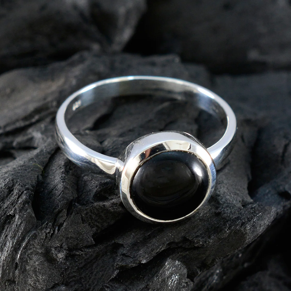 Black Onyx Solitaire African Sterling Silver Black Gemstones Slim Sophisticated Ring Jewellery - Image 4