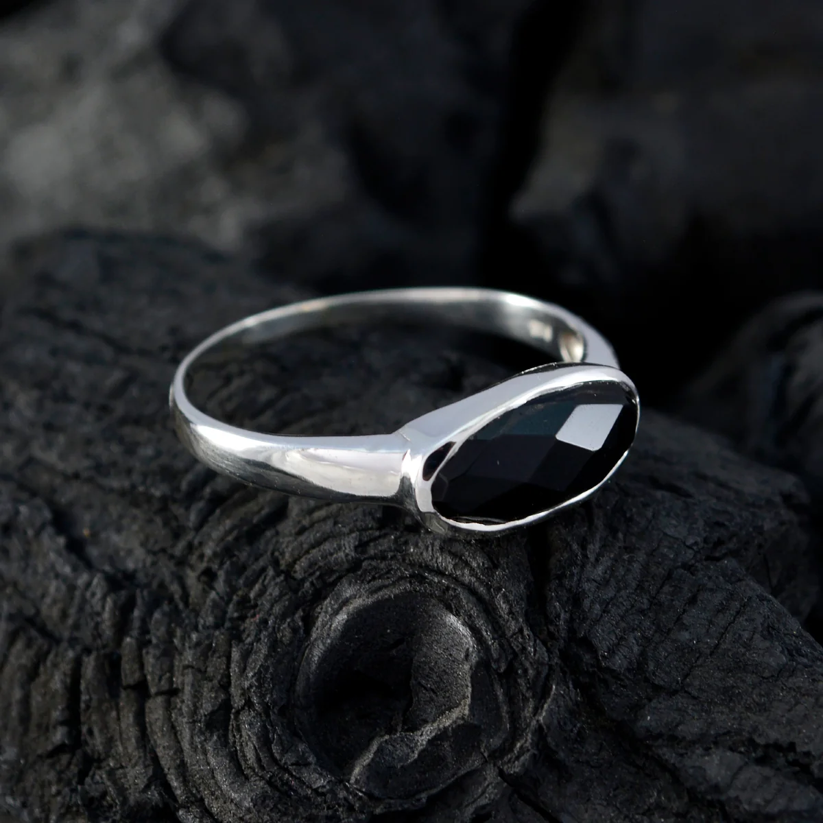 Black Onyx Solitaire American 92.5 Silver Black Gems Dainty Trendy Ring Jewellery - Image 5