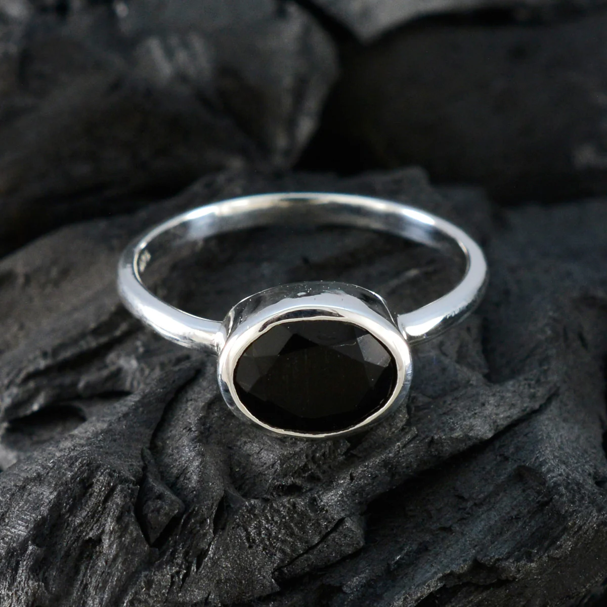 Black Onyx Solitaire American 925 Silver Black Gemstones Dainty Trendy Ring Jewelry - Image 4