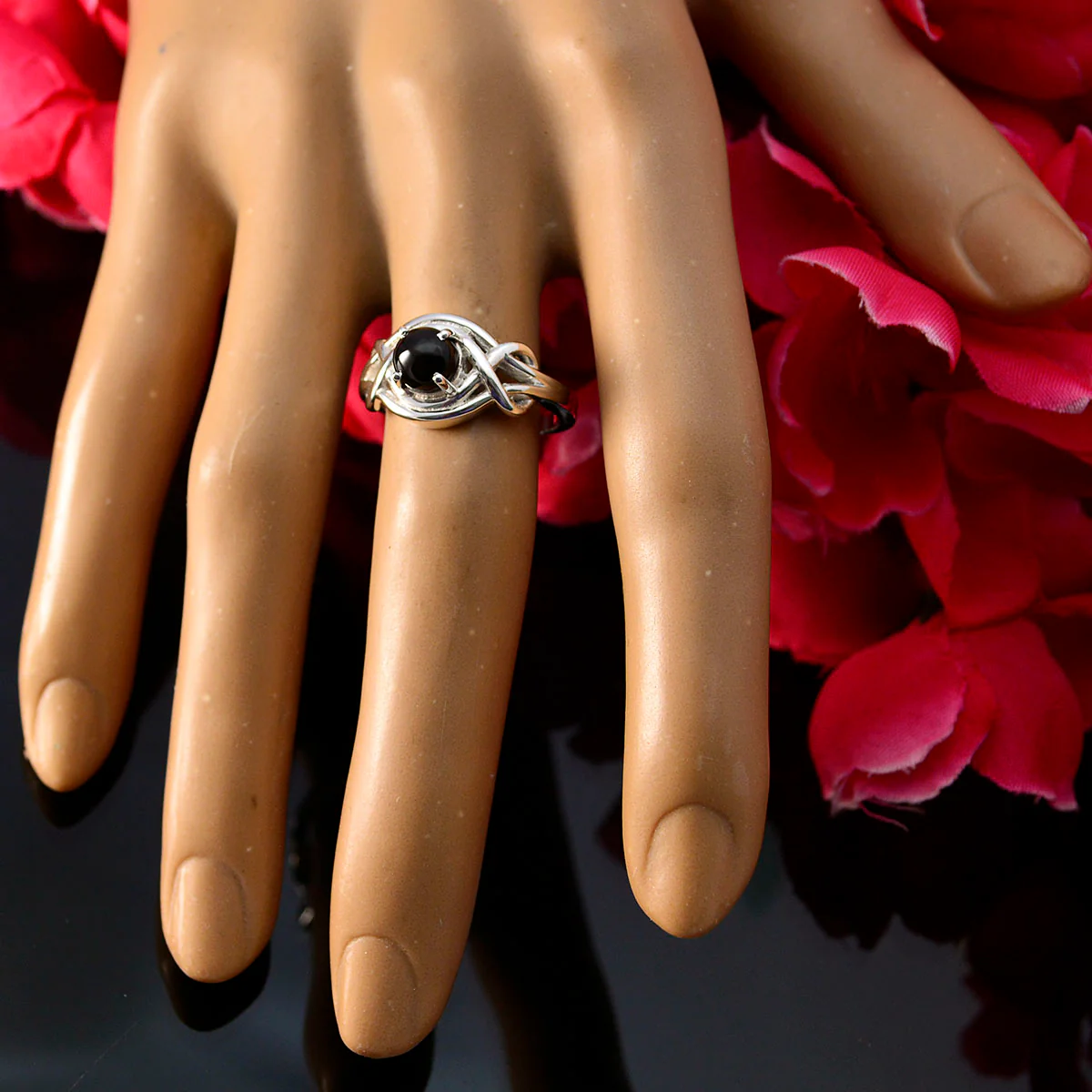 Black Onyx Solitaire Egyptian 925 Silver Black Gemstone Slim Abstract Ring Jewelry - Image 5