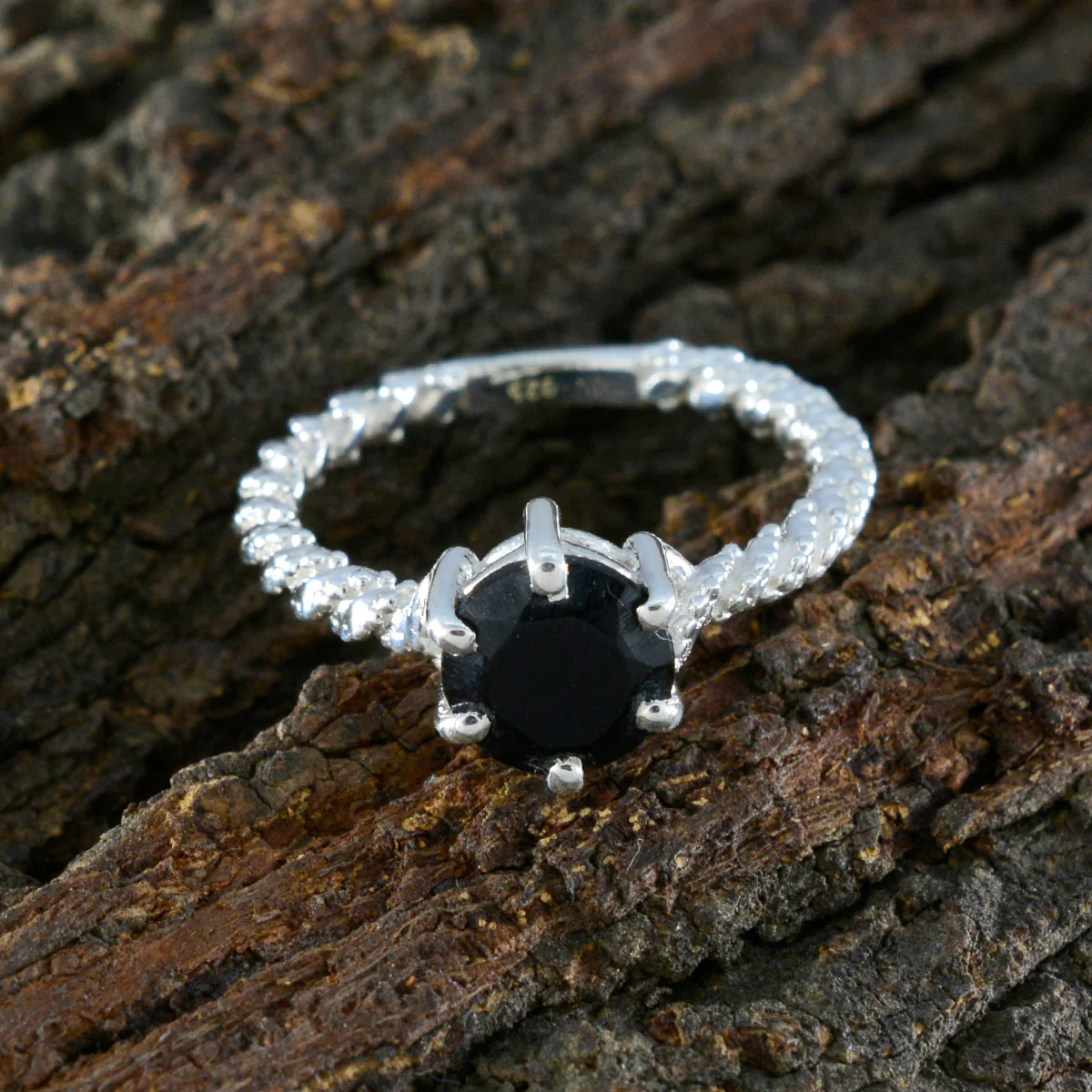 Black Onyx Solitaire Egyptian Sterling Silver Black Gems Featherlight Twist Ring Jewelry - Image 3