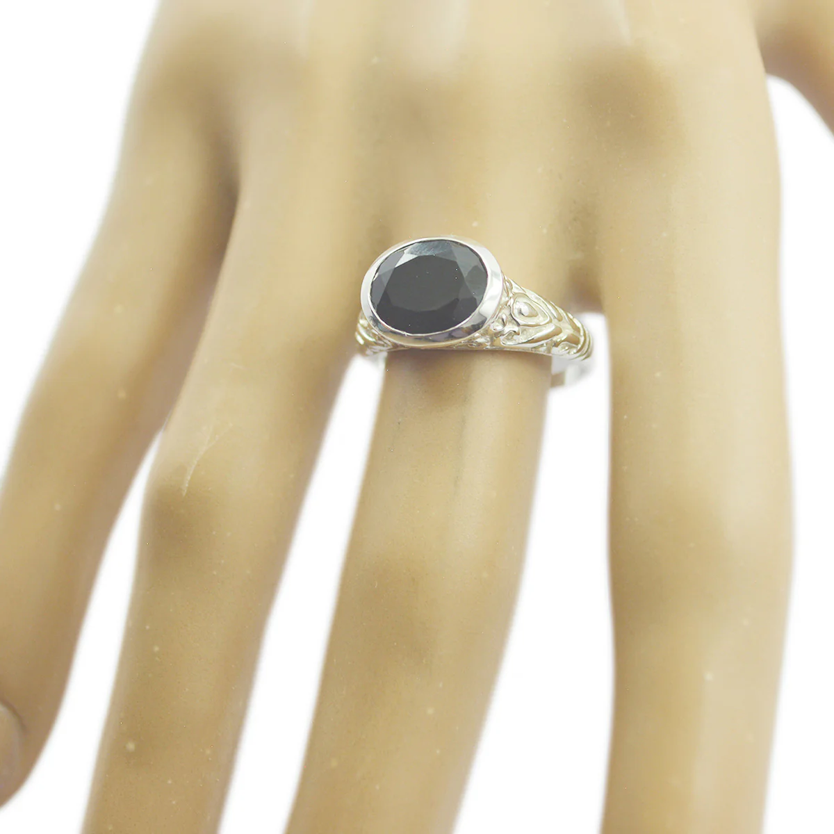 Black Onyx Solitaire French 925 Silver Black Gemstones Minimal Art Deco Ring Jewellery - Image 2