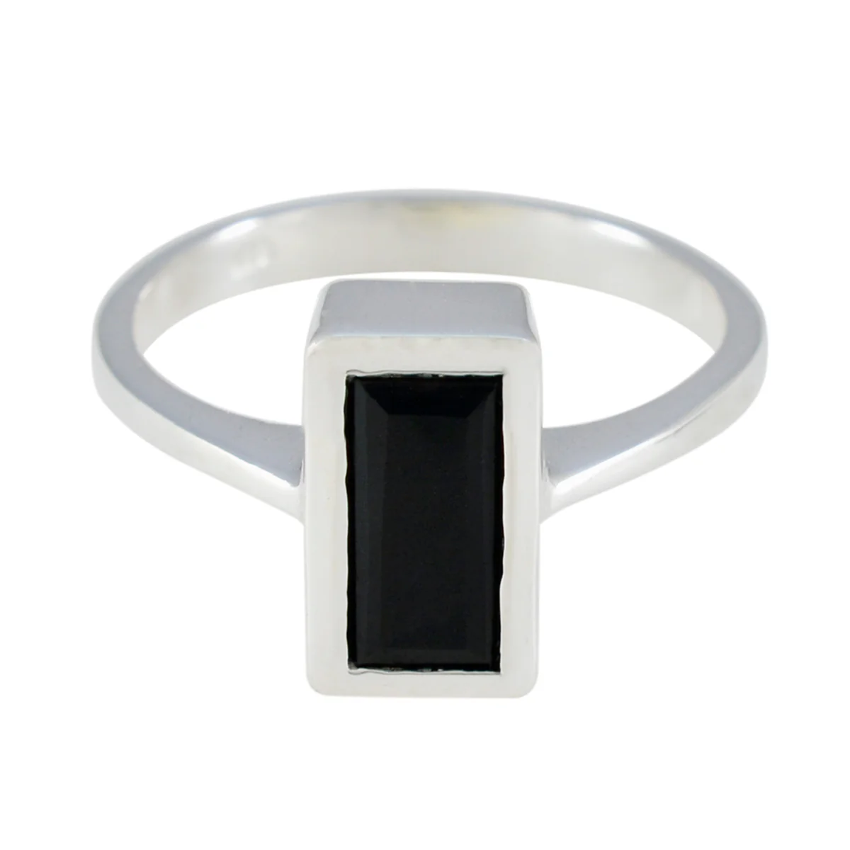 Black Onyx Solitaire French Sterling Silver Black Gems Featherlight Trendy Ring Jewelry