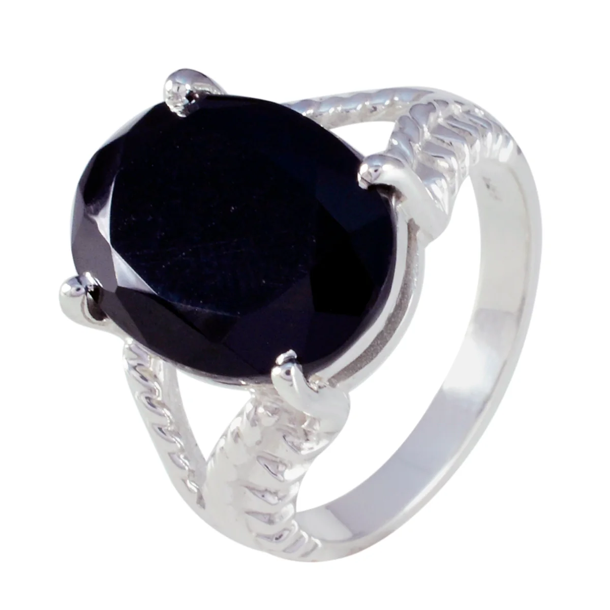 Black Onyx Solitaire French Sterling Silver Black Gemstone Mid-weight Graceful Ring Jewellery - Image 2