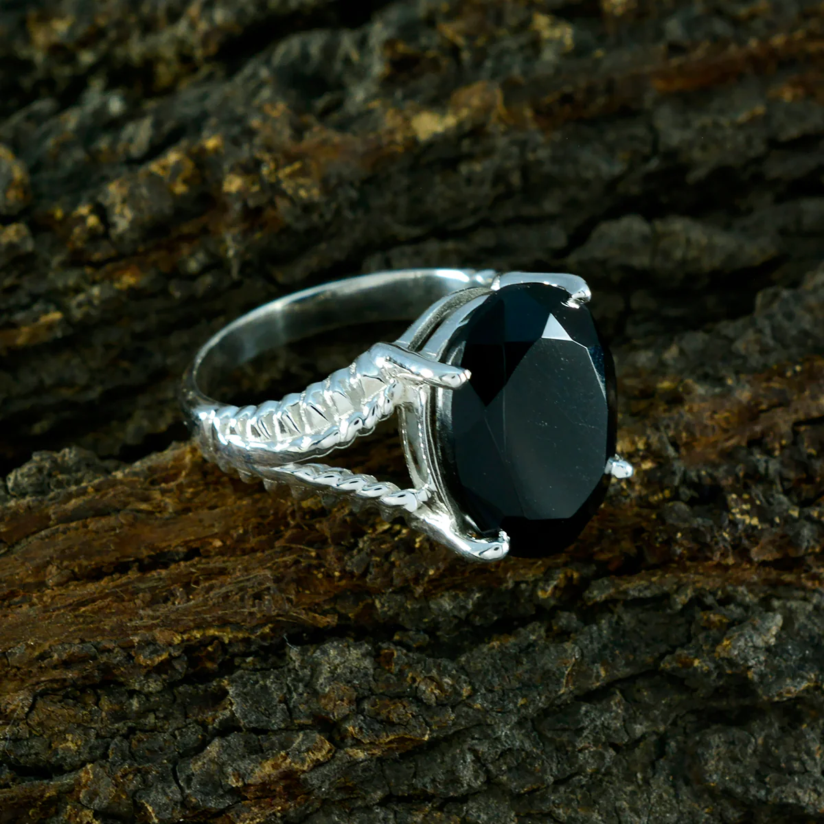 Black Onyx Solitaire French Sterling Silver Black Gemstone Mid-weight Graceful Ring Jewellery - Image 3