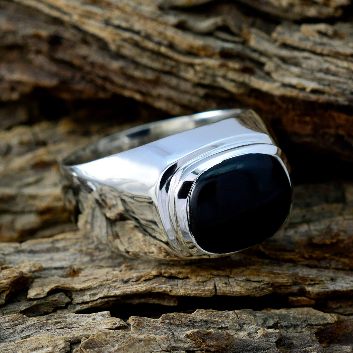 Black Onyx Solitaire German 925 Sterling Silver Black Gemstones Eye-catching Abstract Ring Jewelry - Image 3