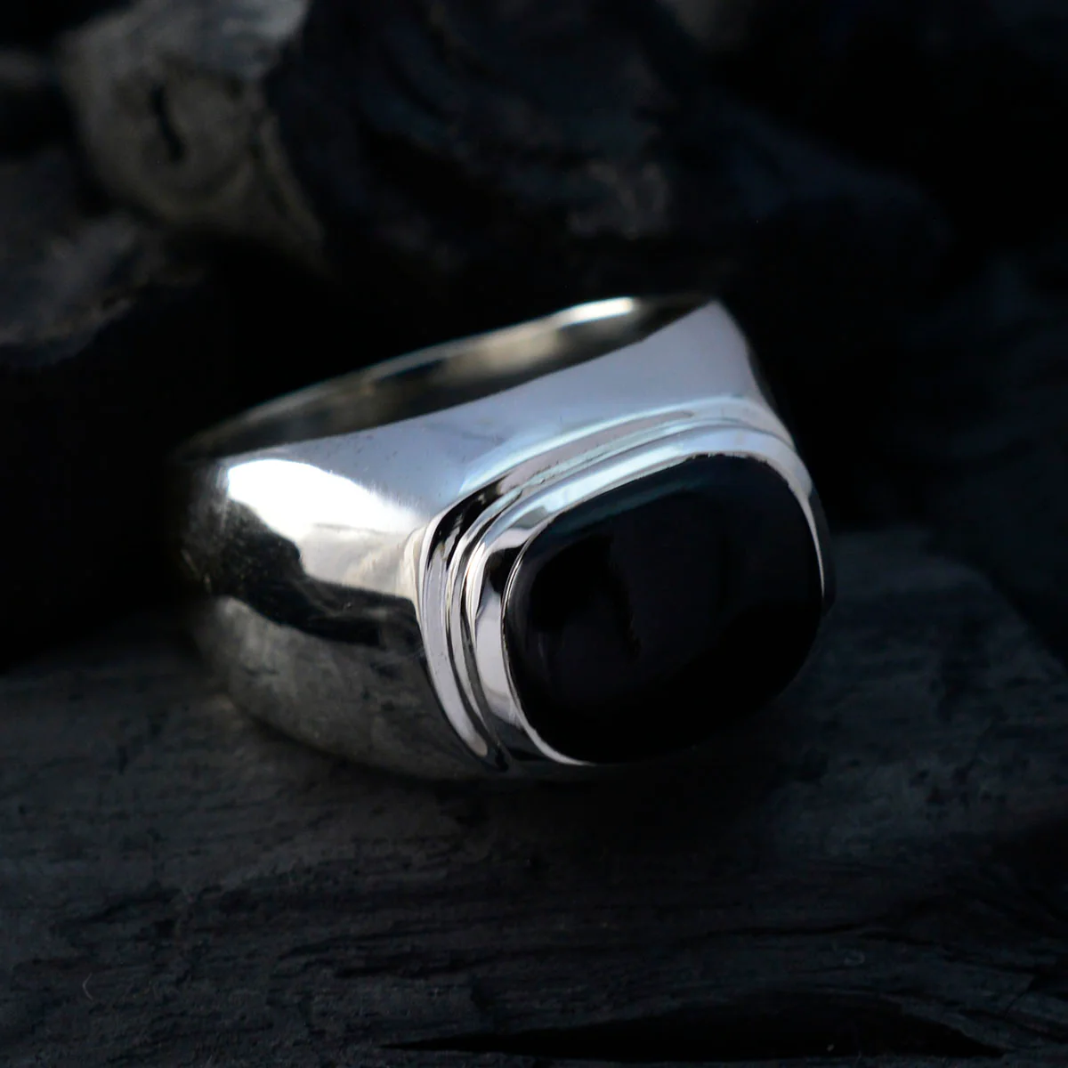 Black Onyx Solitaire German 925 Sterling Silver Black Gemstones Eye-catching Abstract Ring Jewelry - Image 4