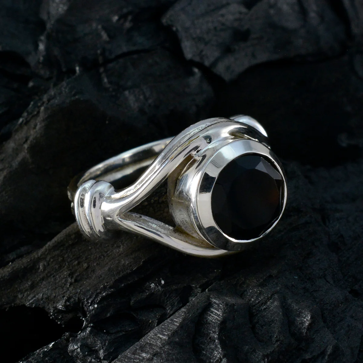 Black Onyx Solitaire Indian 92.5 Silver Black Gems Essential Romantic Ring Jewellery - Image 4