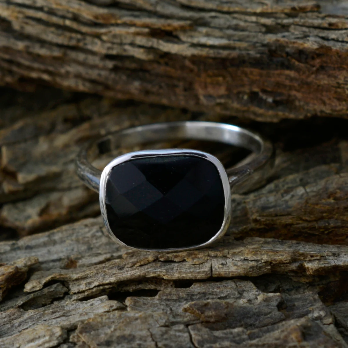 Black Onyx Solitaire Indian Silver Black Gemstone Tiny Artisan Ring Jewellery - Image 3