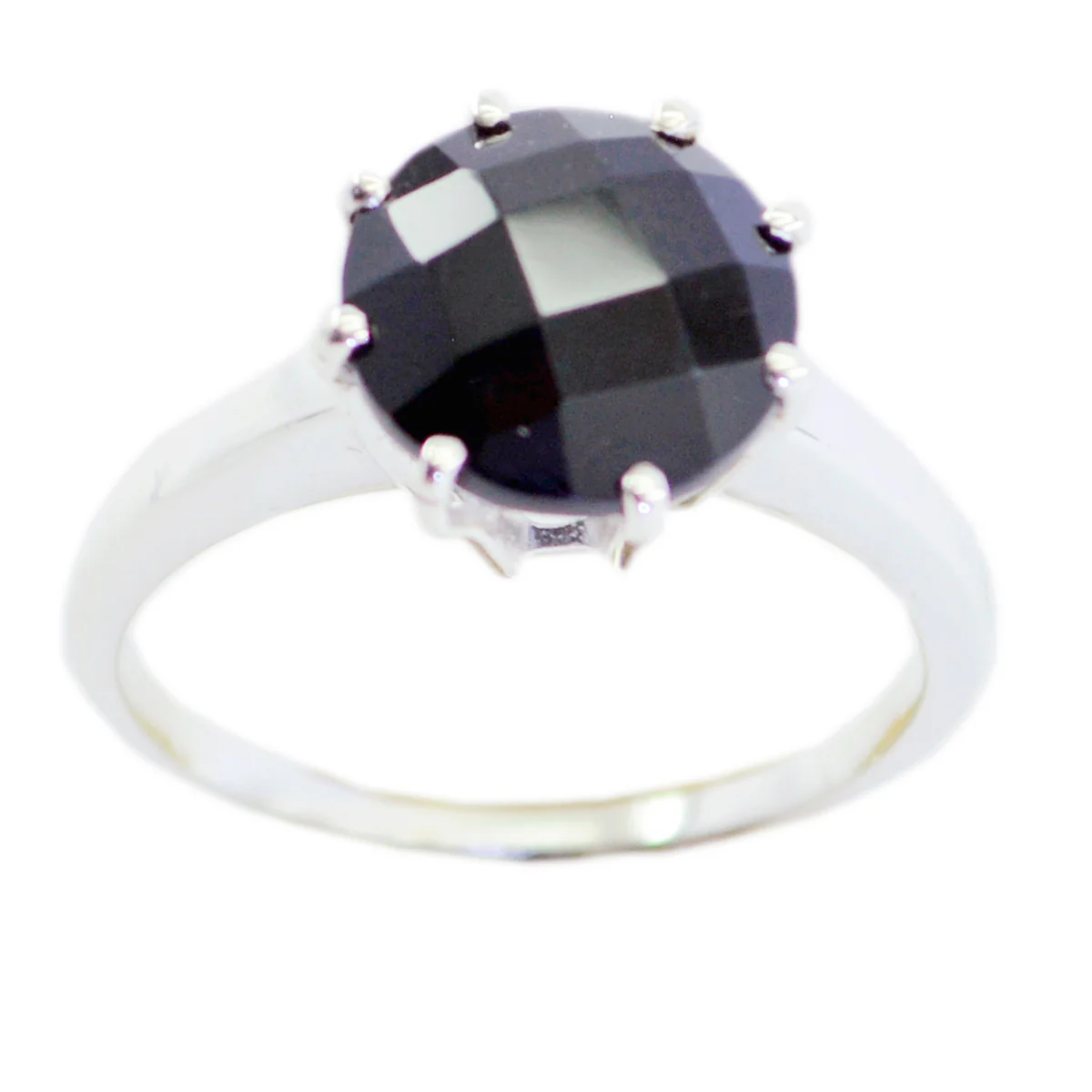 Black Onyx Solitaire Japanese 92.5 Silver Black Gems Whisper-thin Graceful Ring Jewelry