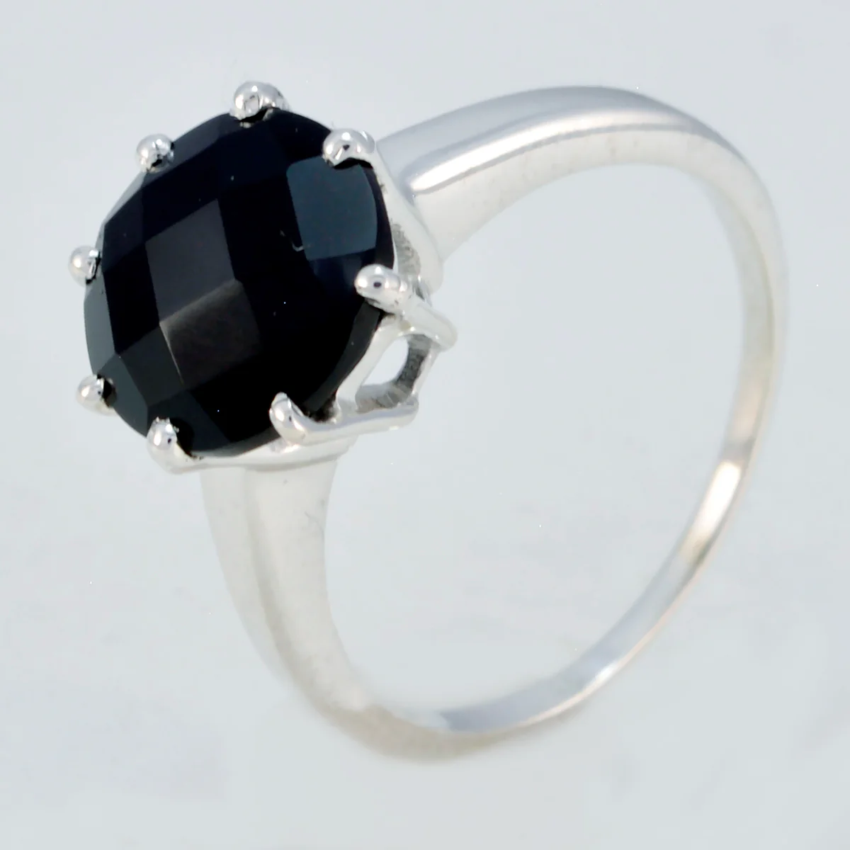 Black Onyx Solitaire Japanese 92.5 Silver Black Gems Whisper-thin Graceful Ring Jewelry - Image 2