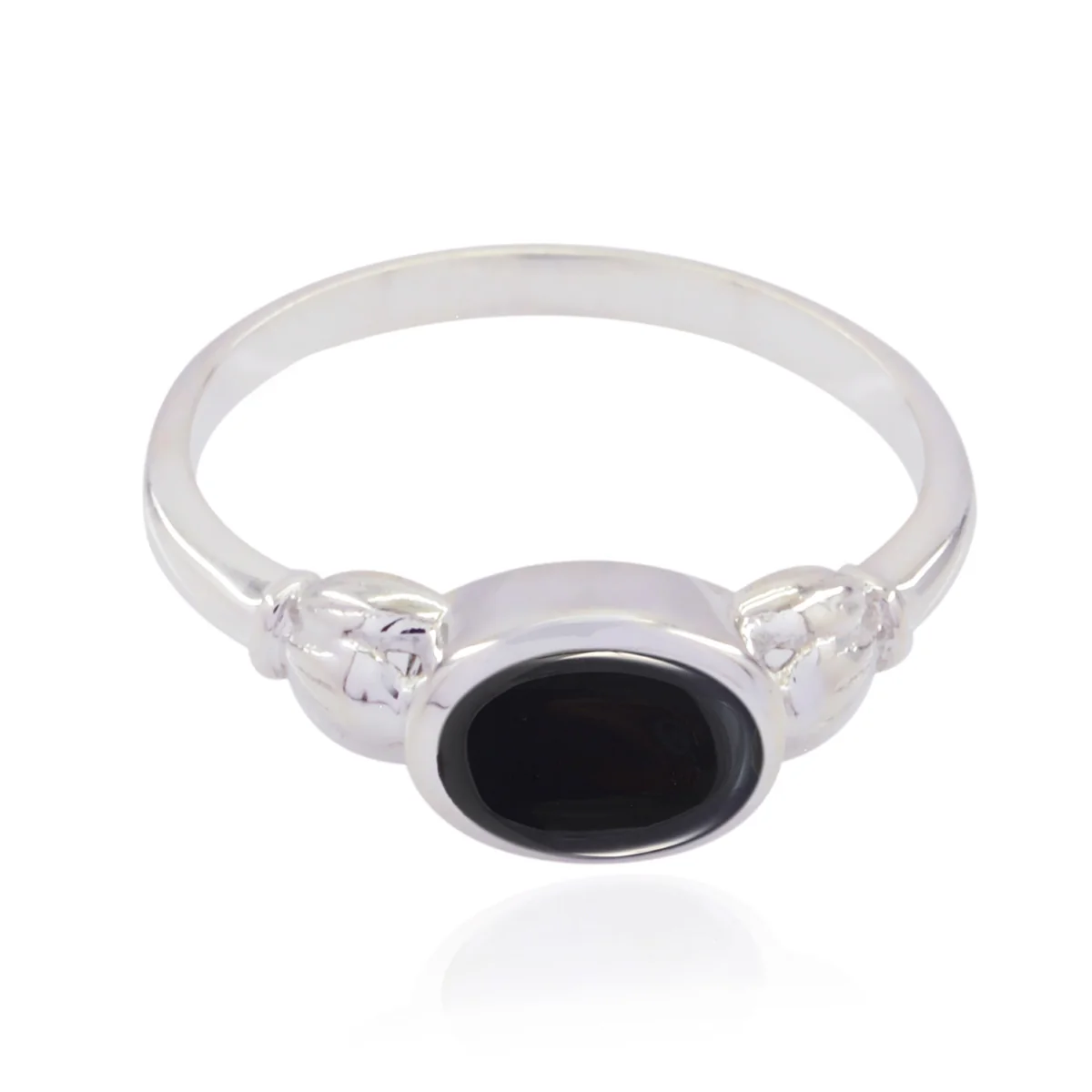 Black Onyx Solitaire Japanese Silver Black Gemstones Whisper-thin Contemporary Ring Jewelry